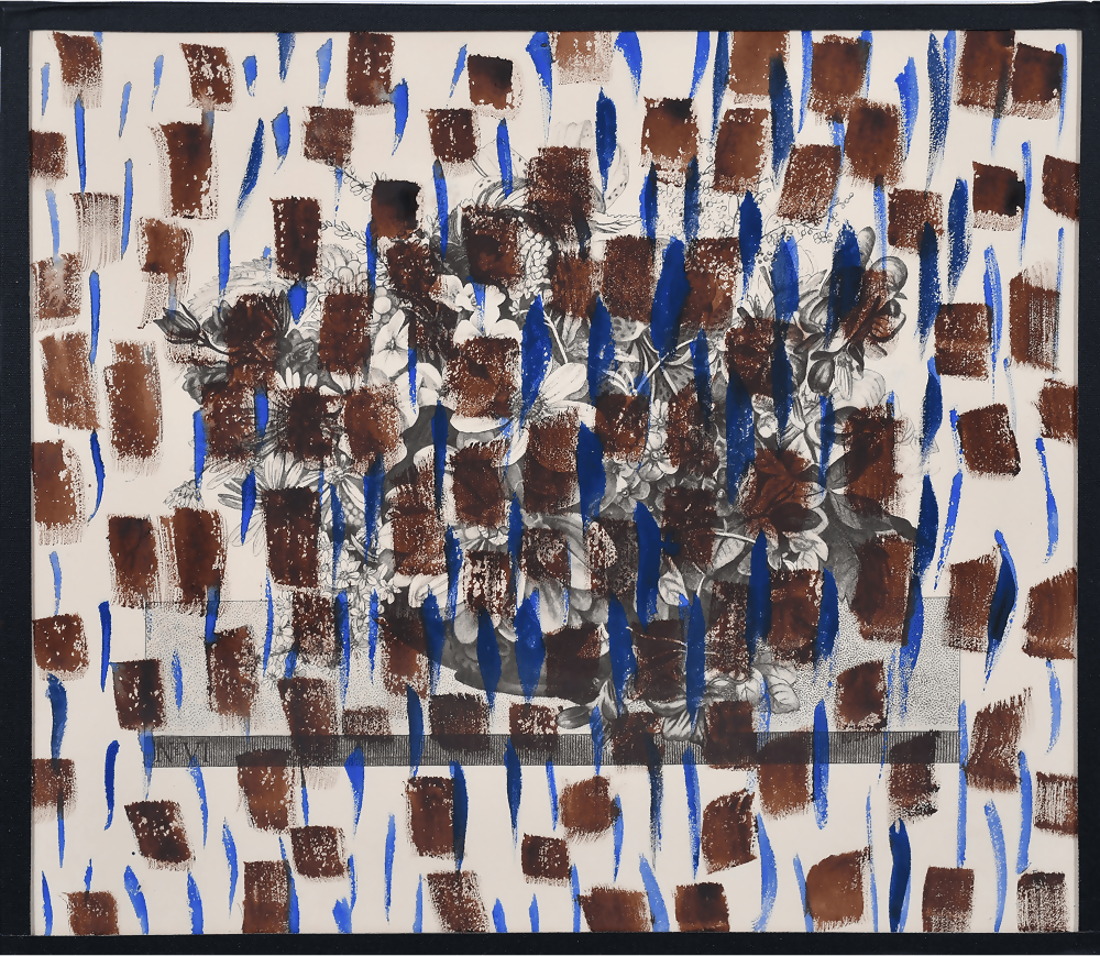 Abstract artwork with brown and blue patterns on a white background,available to buy from the-salon.com. SALON curates the finest unique handmade pieces from the interior industry's best makers and brands. Shop luxury furniture, lighting, rugs, art, antiques and vintage pieces and accessories from SALON interior designed rooms.