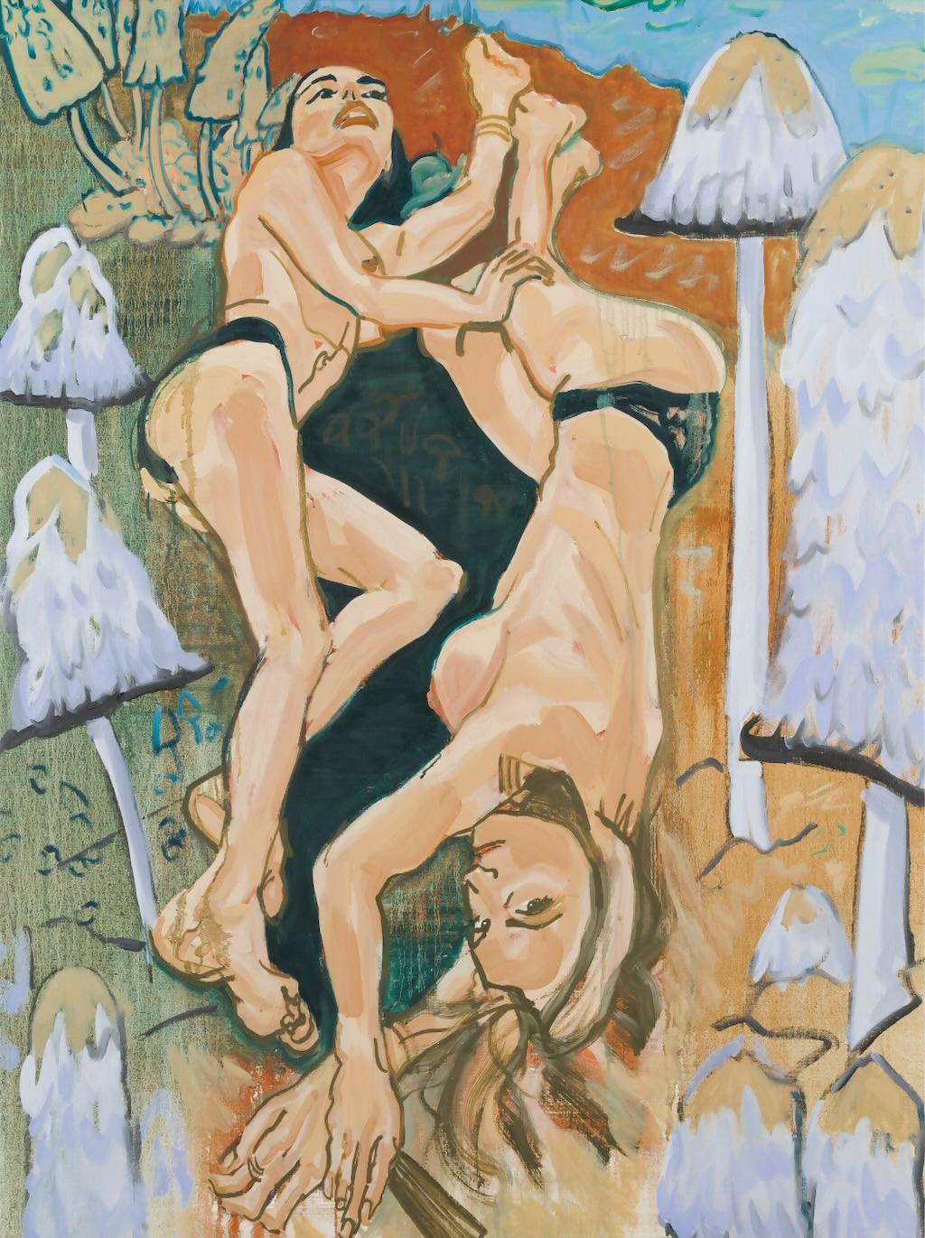 Artistic depiction of two nude figures in a forest setting with trees and mushrooms,  available  to buy on the-salon.com. SALON curates the finest , unique, handmade pieces from the interior industry's best makers and brands. Shop luxury furniture, lighting, rugs, art, antiques and vintage pieces and accessories from SALON interior designed rooms.
