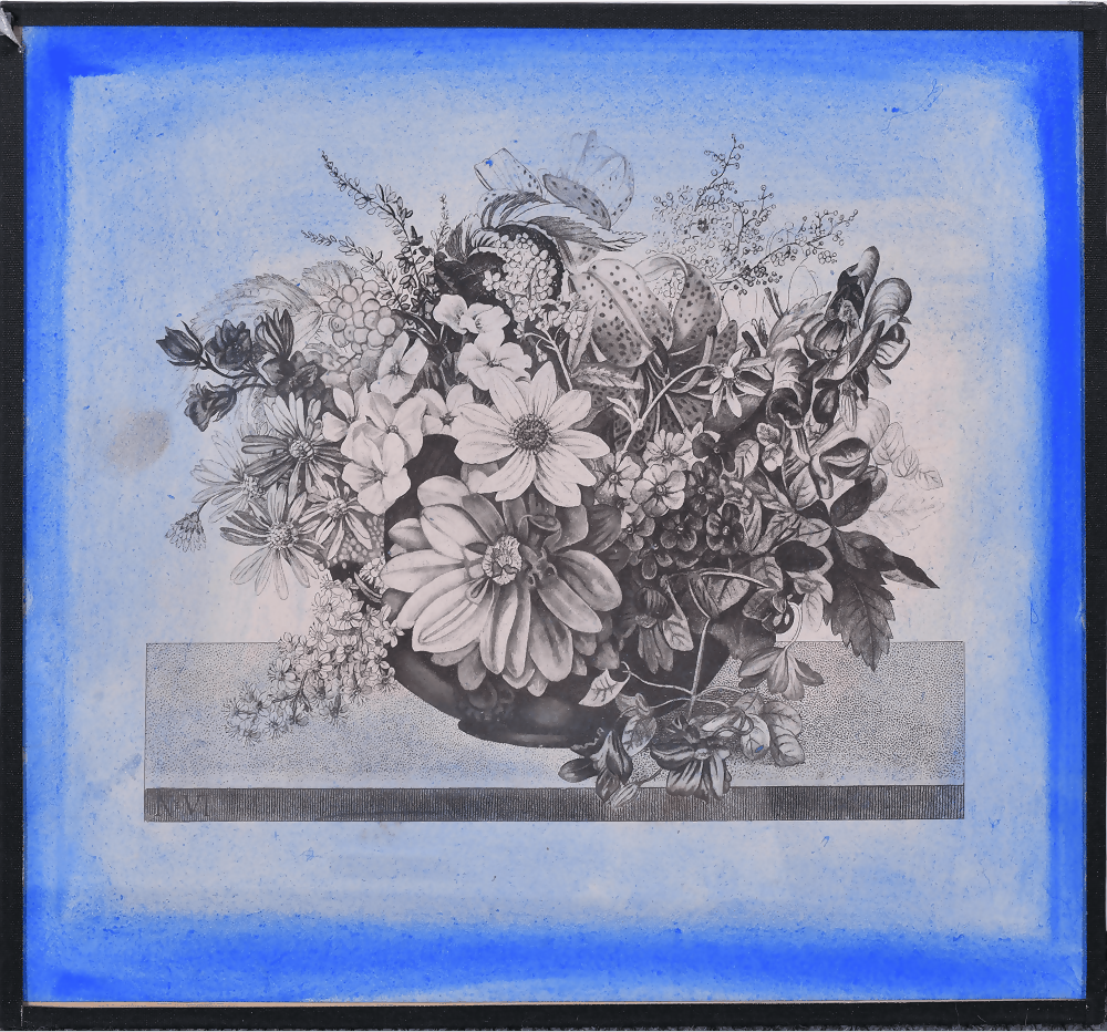 Black and white floral arrangement in a vase on a light blue background,available to buy from the-salon.com. SALON curates the finest unique handmade pieces from the interior industry's best makers and brands. Shop luxury furniture, lighting, rugs, art, antiques and vintage pieces and accessories from SALON interior designed rooms.