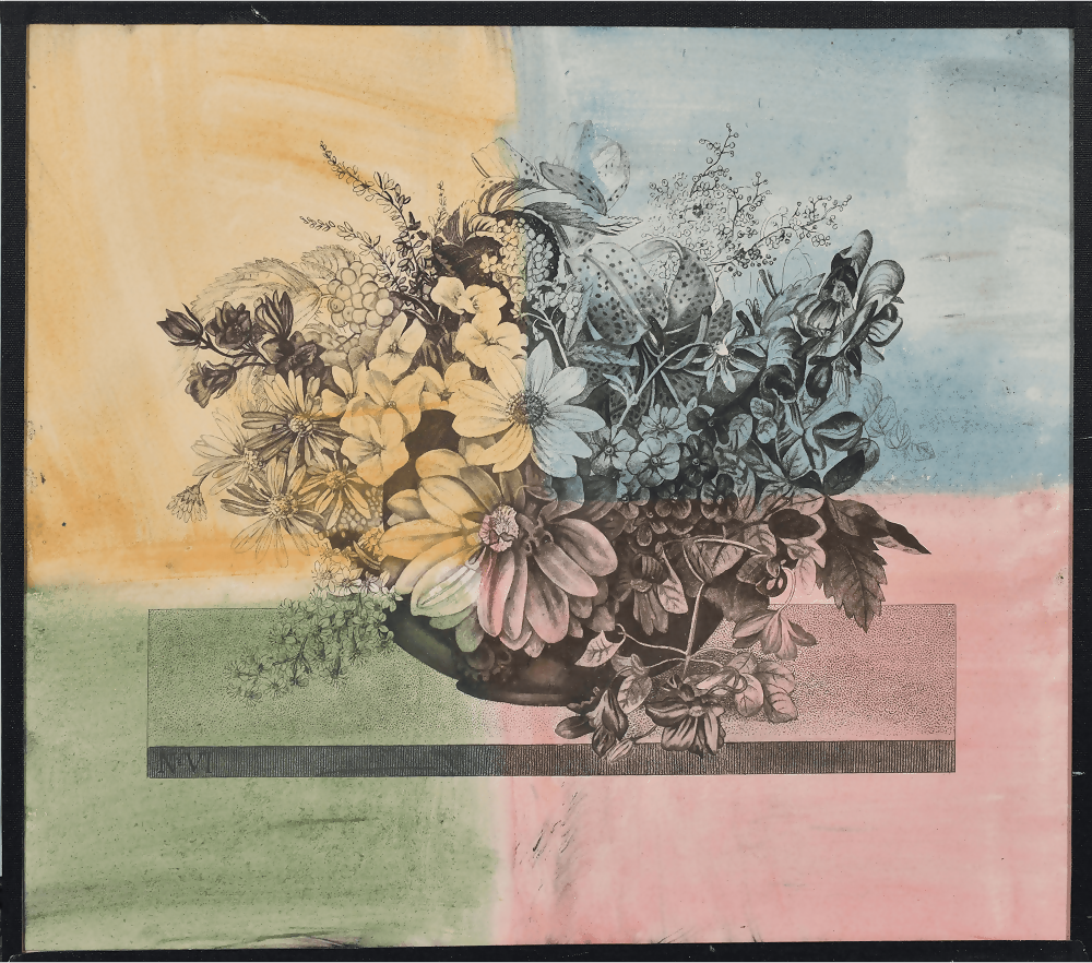 Collage of flowers with a colorful abstract background,available to buy from the-salon.com. SALON curates the finest unique handmade pieces from the interior industry's best makers and brands. Shop luxury furniture, lighting, rugs, art, antiques and vintage pieces and accessories from SALON interior designed rooms.