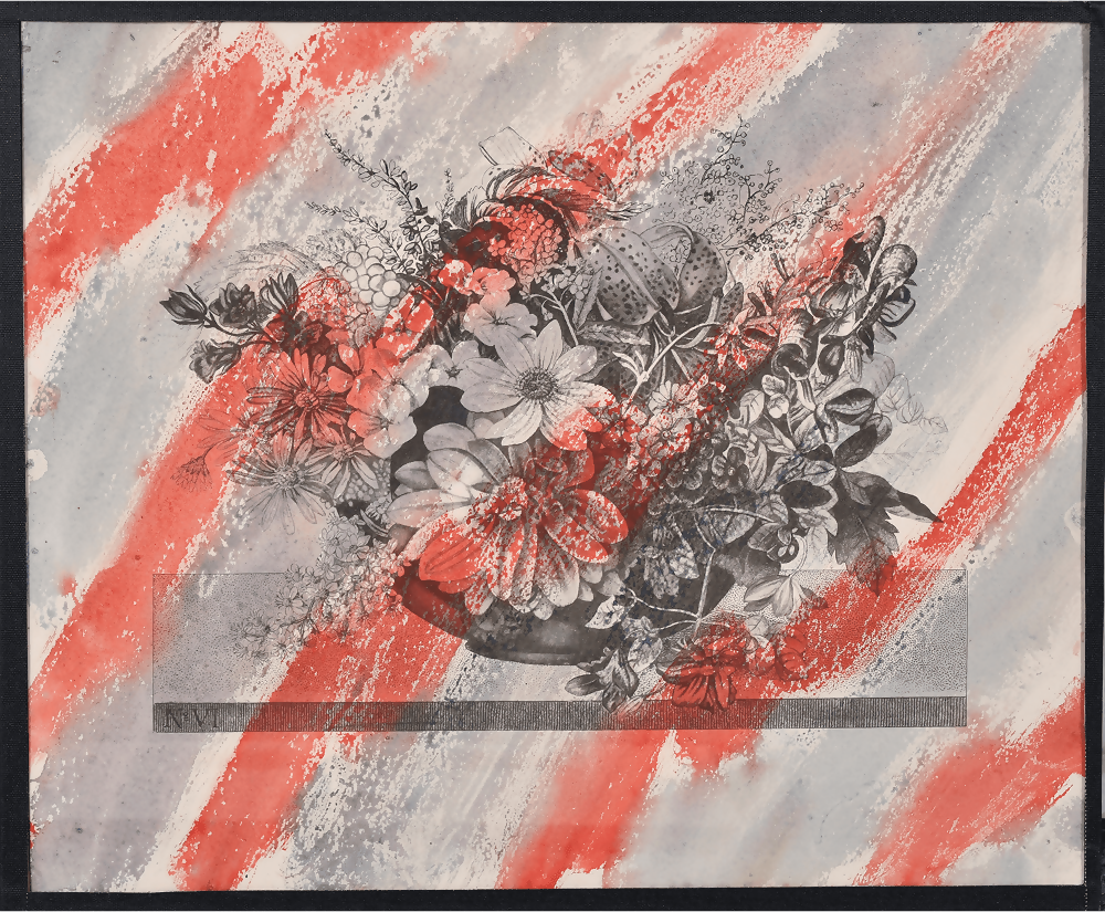 Floral arrangement in a vase with red and gray abstract design,available to buy from the-salon.com. SALON curates the finest unique handmade pieces from the interior industry's best makers and brands. Shop luxury furniture, lighting, rugs, art, antiques and vintage pieces and accessories from SALON interior designed rooms.