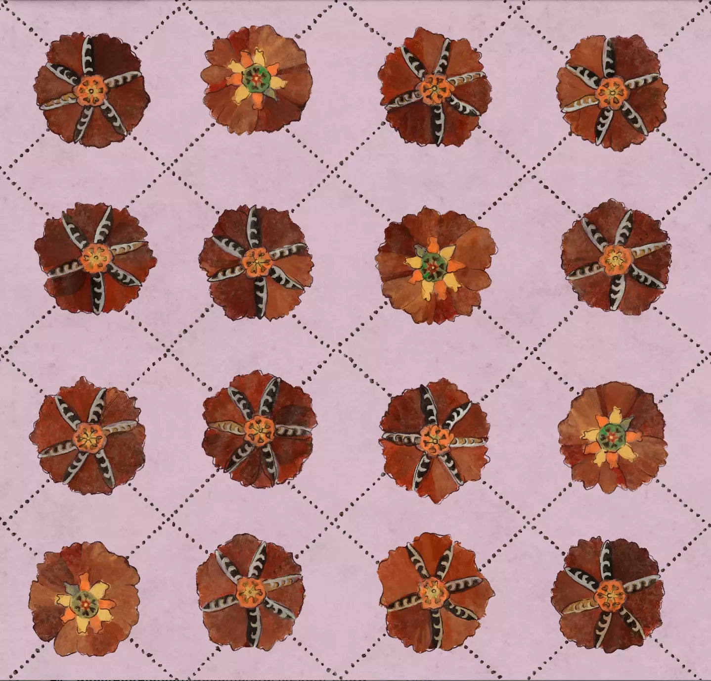 SUZANI wallpaper in use, showing the geometric pattern at the centre, available  to buy on the-salon.com. SALON curates the finest , unique, handmade pieces from the interior industry's best makers and brands. Shop luxury furniture, lighting, rugs, art, antiques and vintage pieces and accessories from SALON interior designed rooms.