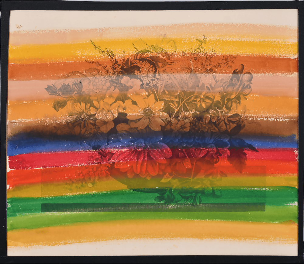 Artistic depiction of flowers on a multicolored striped background,available to buy from the-salon.com. SALON curates the finest unique handmade pieces from the interior industry's best makers and brands. Shop luxury furniture, lighting, rugs, art, antiques and vintage pieces and accessories from SALON interior designed rooms.