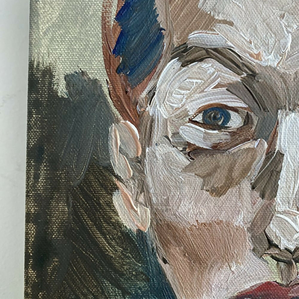 Close-up of a painting of a person's face with a focus on the eye, available  to buy on the-salon.com. SALON curates the finest , unique, handmade pieces from the interior industry's best makers and brands. Shop luxury furniture, lighting, rugs, art, antiques and vintage pieces and accessories from SALON interior designed rooms.