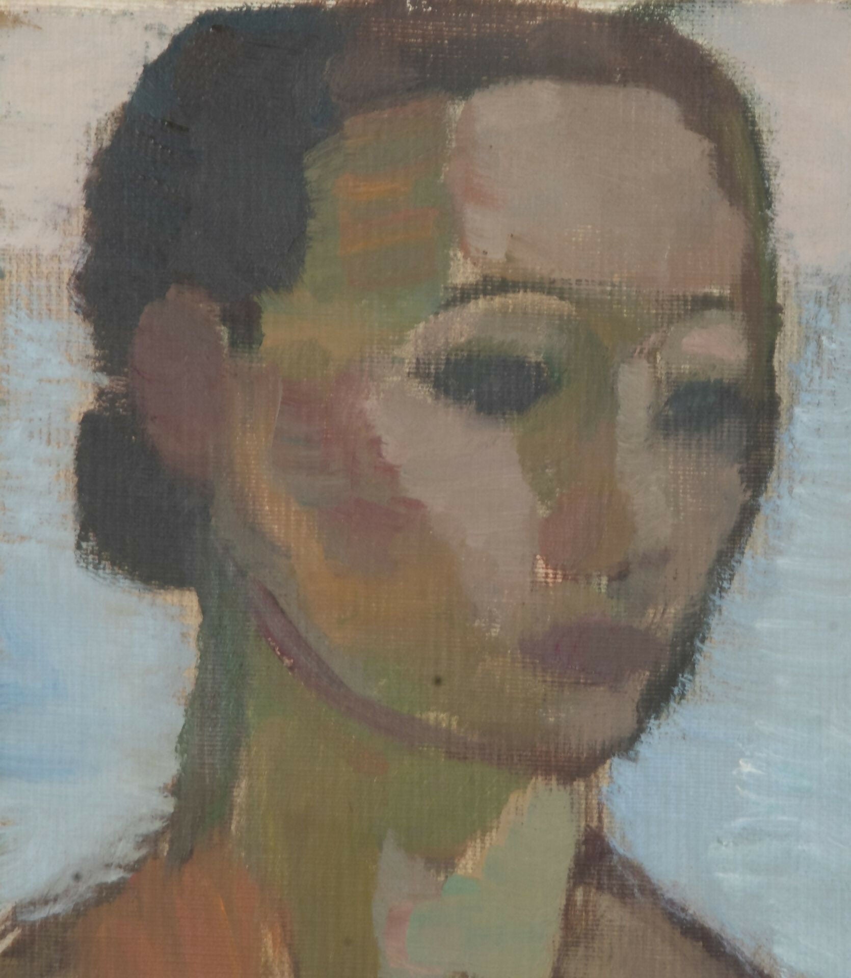 Abstract painting of a face with a textured background,  available  to buy on the-salon.com. SALON curates the finest , unique, handmade pieces from the interior industry's best makers and brands. Shop luxury furniture, lighting, rugs, art, antiques and vintage pieces and accessories from SALON interior designed rooms.