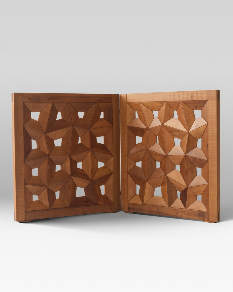 Wooden book with geometric pattern on a white background