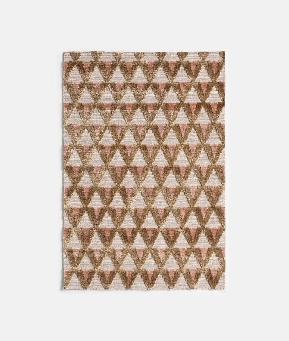 Brown, Pink and white triangular patterned fabric,available  to buy on the-salon.com. SALON curates the finest , unique, handmade pieces from the interior industry's best makers and brands. Shop luxury furniture, lighting, rugs, art, antiques and vintage pieces and accessories from SALON interior designed rooms
