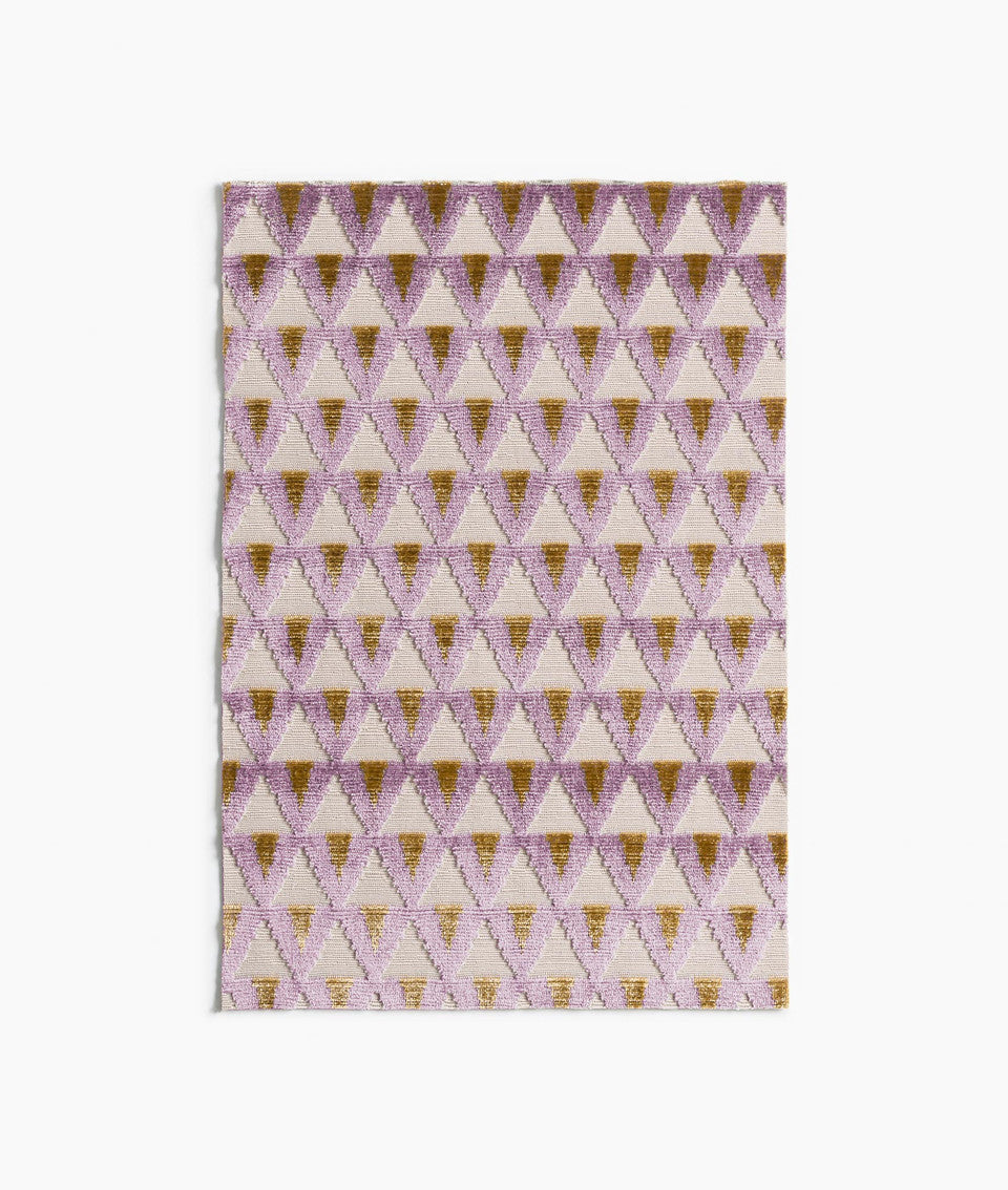 Rug with Purple, brown and white geometric pattern on a white background,available  to buy on the-salon.com. SALON curates the finest , unique, handmade pieces from the interior industry's best makers and brands. Shop luxury furniture, lighting, rugs, art, antiques and vintage pieces and accessories from SALON interior designed rooms