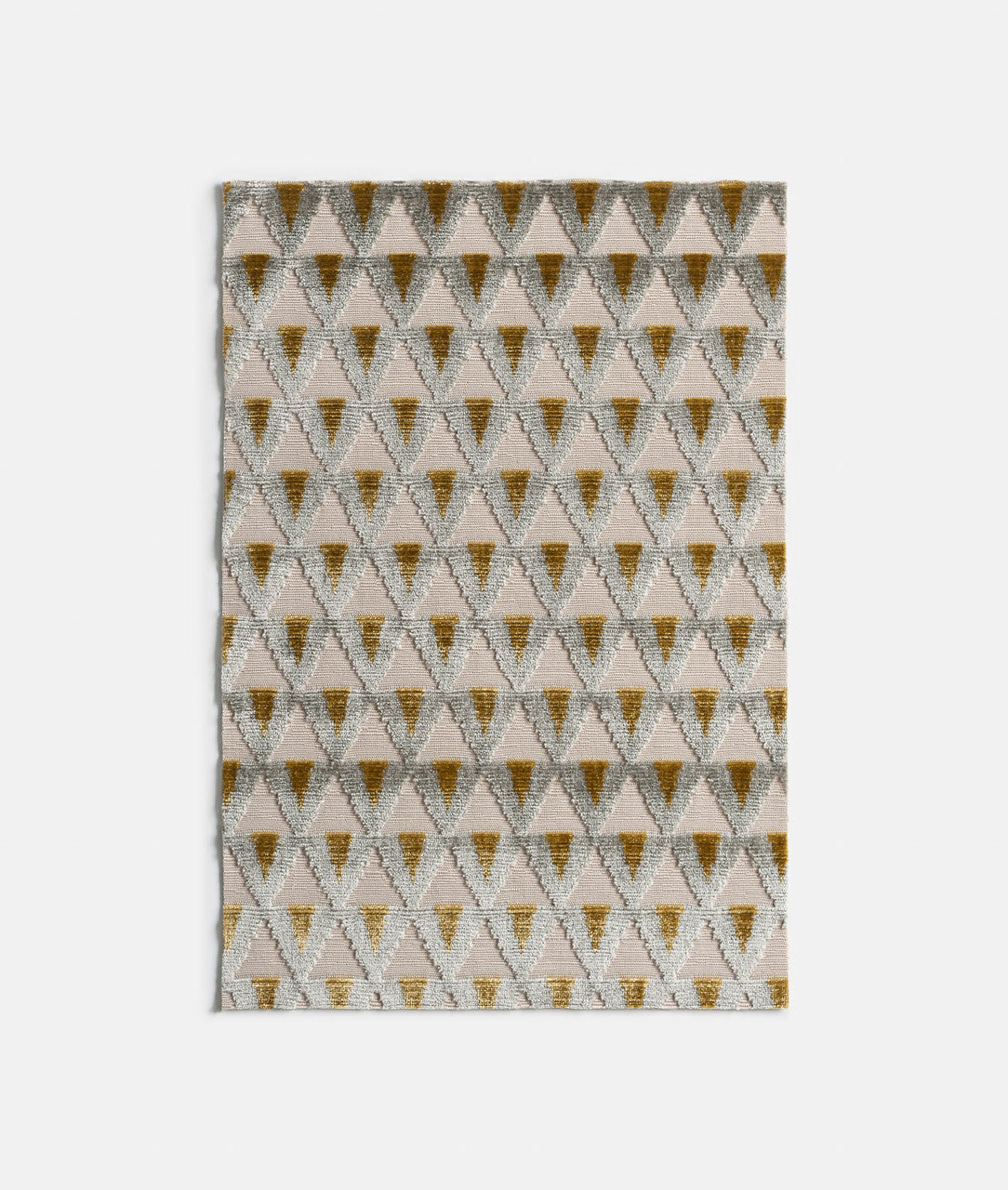 Rug with light blue, white and yellow geometric pattern on a white backdrop,available  to buy on the-salon.com. SALON curates the finest , unique, handmade pieces from the interior industry's best makers and brands. Shop luxury furniture, lighting, rugs, art, antiques and vintage pieces and accessories from SALON interior designed rooms