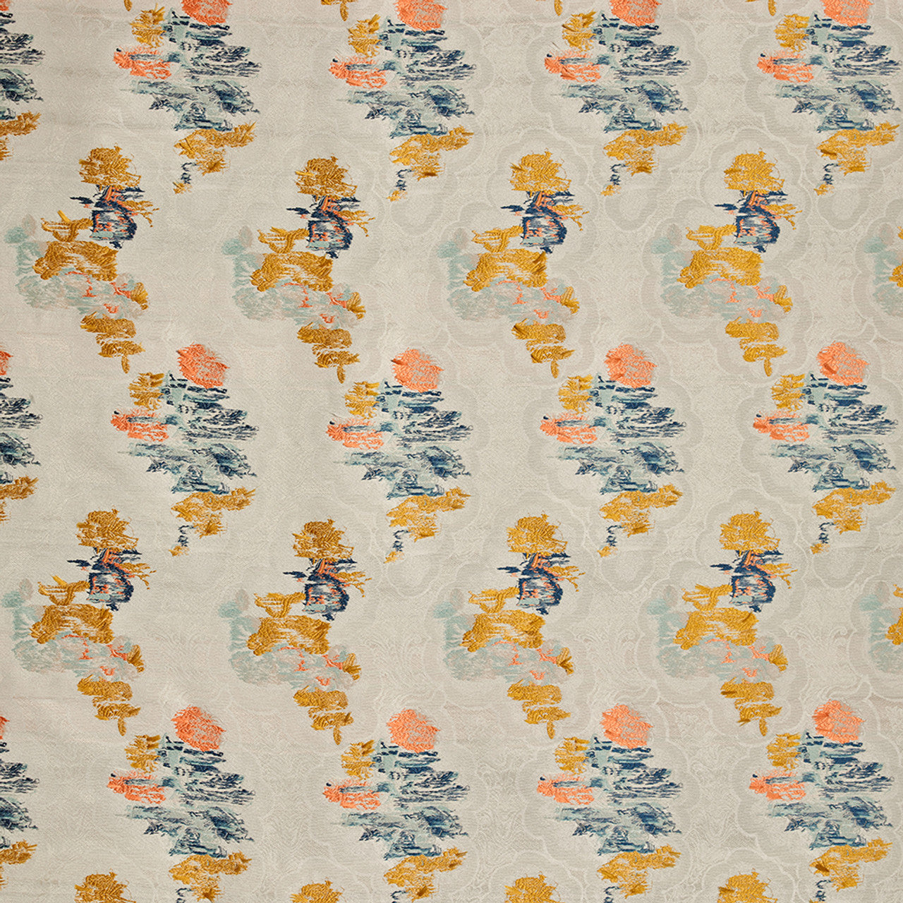 A piece of fabric with a floral pattern in green, blue, and pink colors,  available  to buy on the-salon.com. SALON curates the finest , unique, handmade pieces from the interior industry's best makers and brands. Shop luxury furniture, lighting, rugs, art, antiques and vintage pieces and accessories from SALON interior designed rooms.