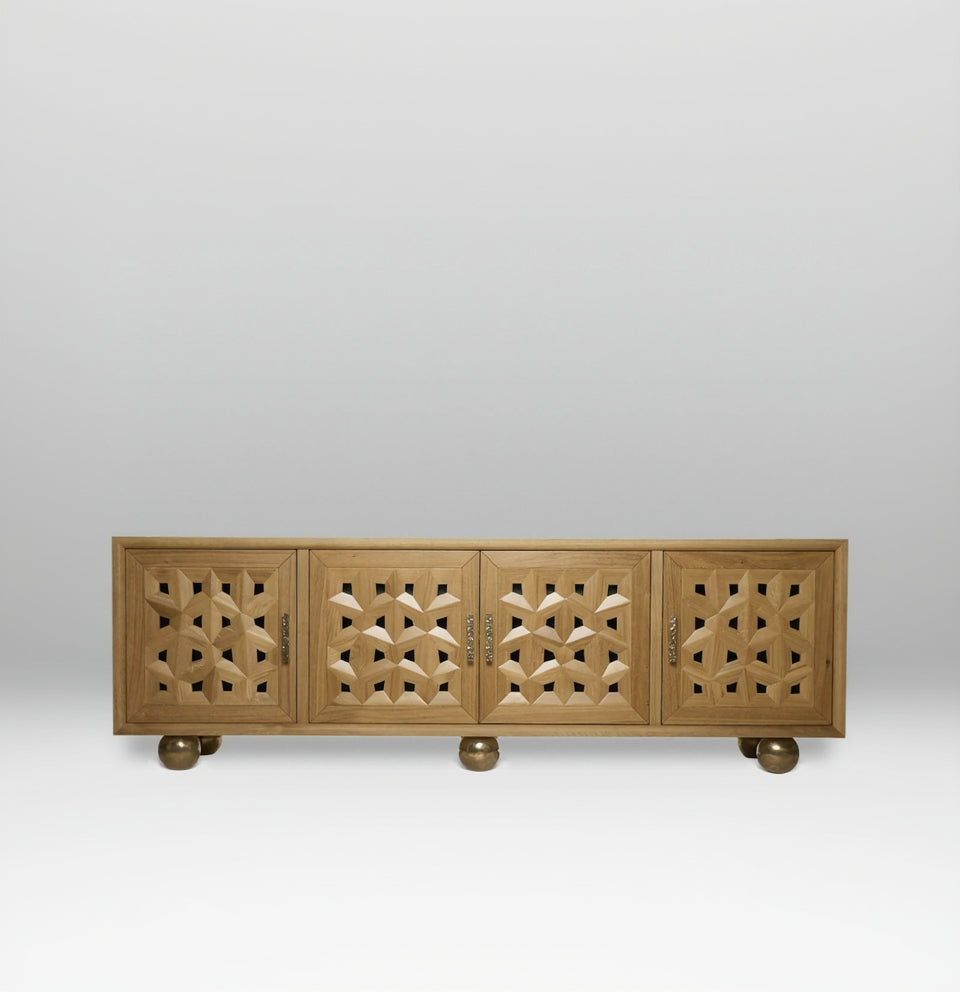 Wooden cabinet with lattice design on a white background