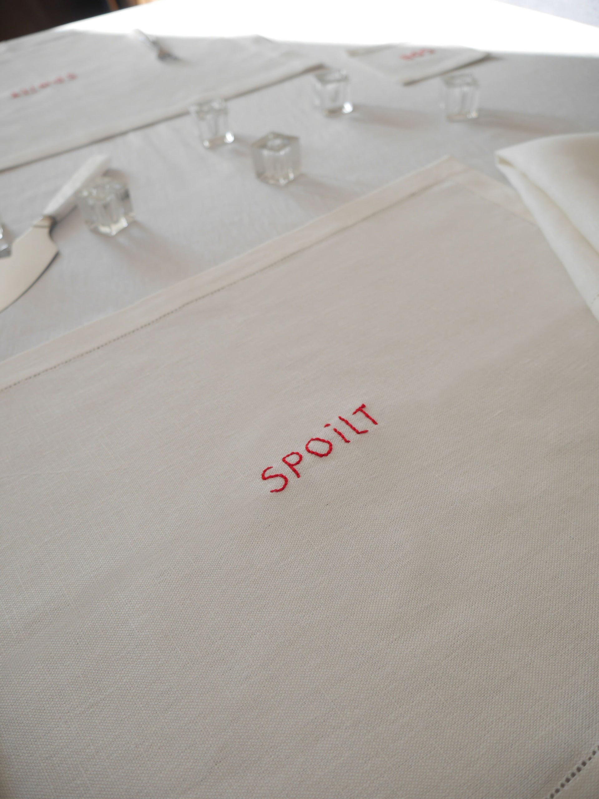 SPOILT HAND EMBROIDERED HEMSTITCH PLACEMATS SET OF 4 BY STUDIES OF BLUE