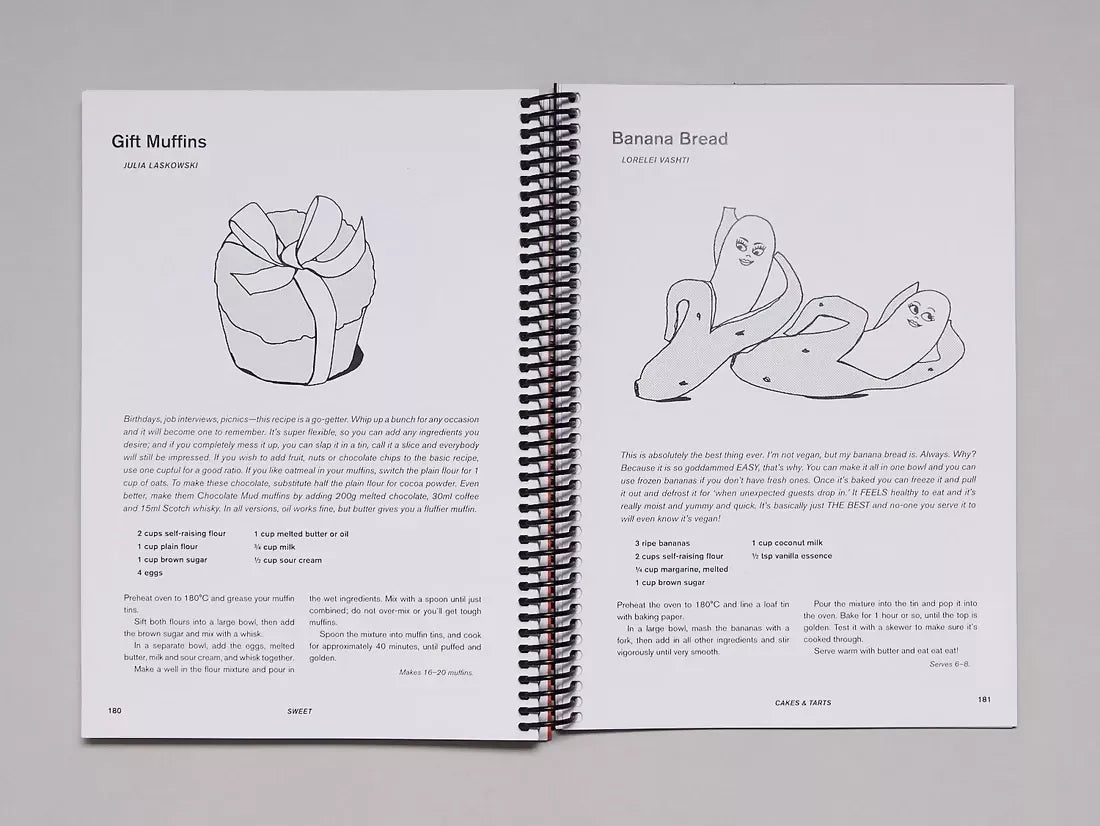 Open book, pages to recipes of  Gift muffins and Banana Bread , available  to buy on the-salon.com. SALON curates the finest , unique, handmade pieces from the interior industry's best makers and brands. Shop luxury furniture, lighting, rugs, art, antiques and vintage pieces and accessories from SALON interior designed rooms.