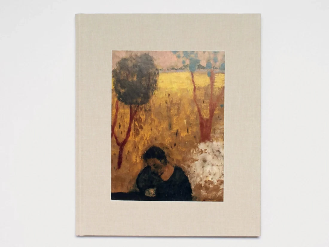 Artistic depiction of a person sitting under trees with a textured beige border,available to buy from the-salon.com. SALON curates the finest unique handmade pieces from the interior industry's best makers and brands. Shop luxury furniture, lighting, rugs, art, antiques and vintage pieces and accessories from SALON interior designed rooms. 