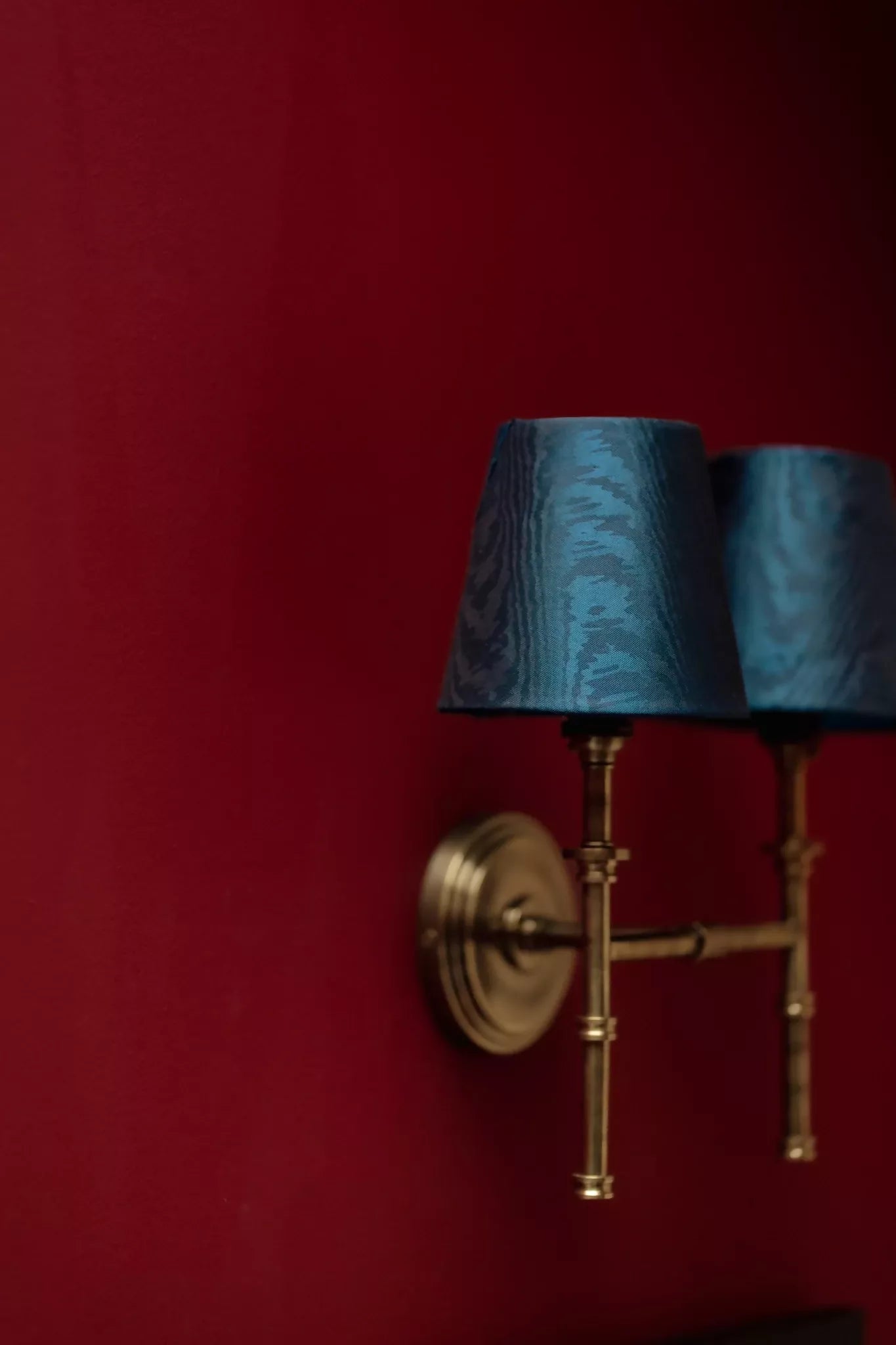 Blue moiré pattern fabric as a lampshade, available  to buy on the-salon.com. SALON curates the finest , unique, handmade pieces from the interior industry's best makers and brands. Shop luxury furniture, lighting, rugs, art, antiques and vintage pieces and accessories from SALON interior designed rooms.