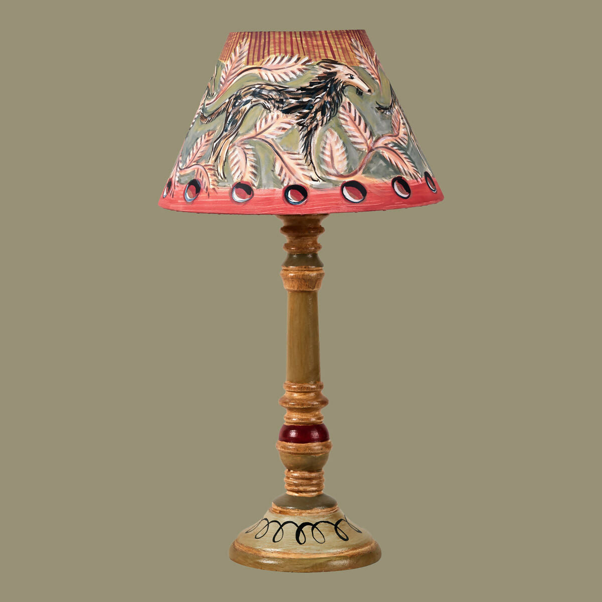 Decorative lamp with a patterned shade on a beige background,  available  to buy on the-salon.com. SALON curates the finest , unique, handmade pieces from the interior industry's best makers and brands. Shop luxury furniture, lighting, rugs, art, antiques and vintage pieces and accessories from SALON interior designed rooms.