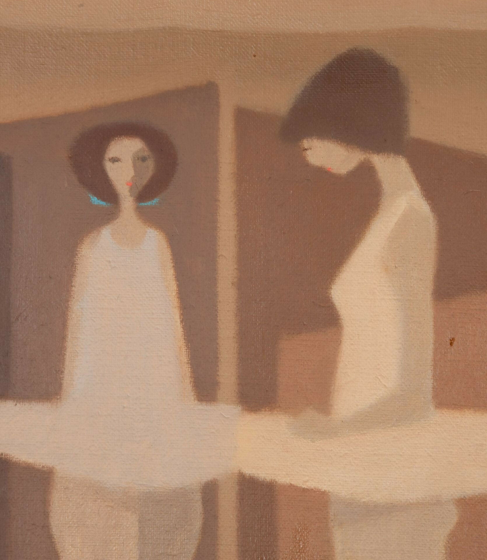 Abstract artwork of two figures in a minimalistic style with earthy tones,  available  to buy on the-salon.com. SALON curates the finest , unique, handmade pieces from the interior industry's best makers and brands. Shop luxury furniture, lighting, rugs, art, antiques and vintage pieces and accessories from SALON interior designed rooms.