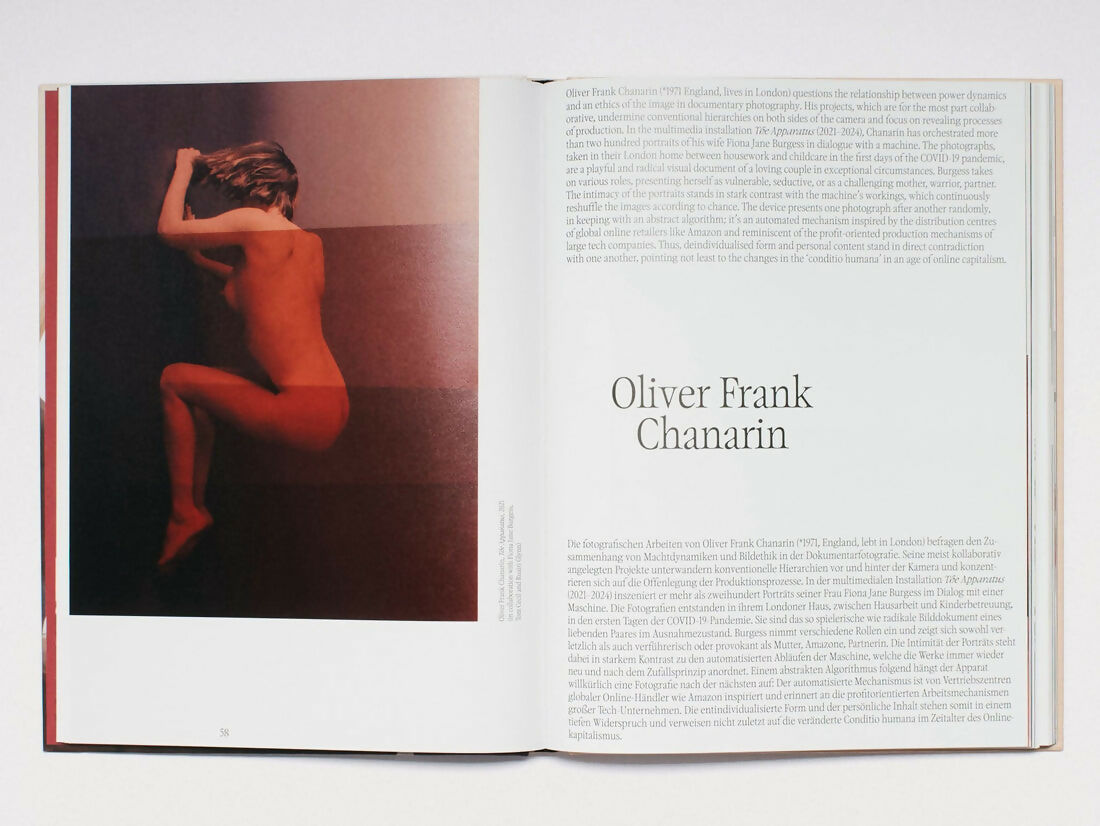 Open book showing a nude photograph on one page and text on the other, with 'Oliver Frank Chanarin' at the bottom,  available  to buy on the-salon.com. SALON curates the finest , unique, handmade pieces from the interior industry's best makers and brands. Shop luxury furniture, lighting, rugs, art, antiques and vintage pieces and accessories from SALON interior designed rooms.