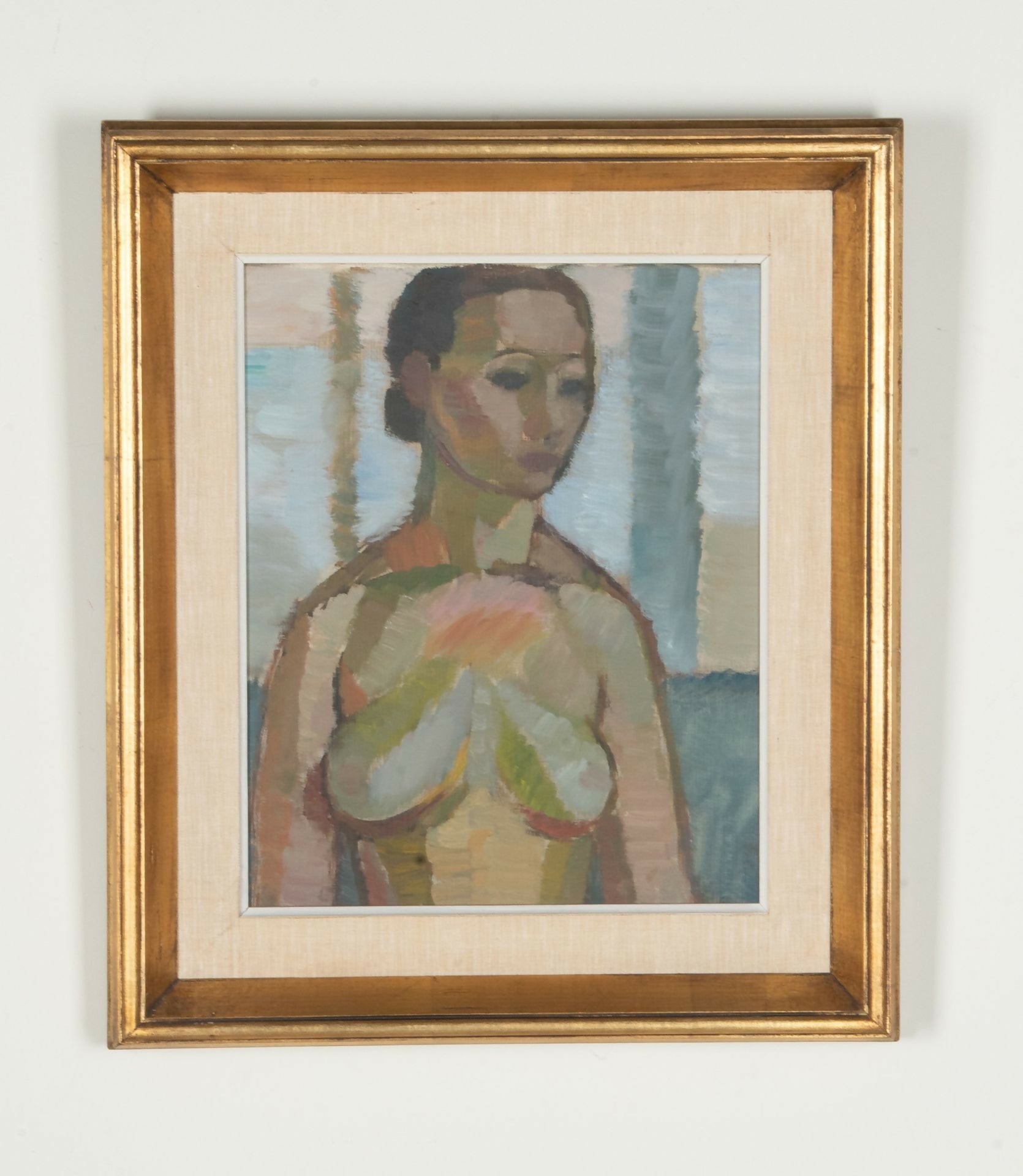 Framed painting of a woman with a gold frame on a white wall,  available  to buy on the-salon.com. SALON curates the finest , unique, handmade pieces from the interior industry's best makers and brands. Shop luxury furniture, lighting, rugs, art, antiques and vintage pieces and accessories from SALON interior designed rooms.