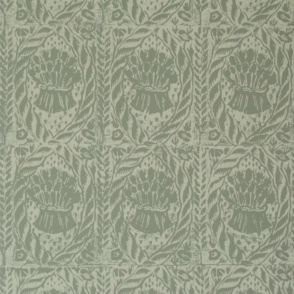 A section of wallpaper with a traditional, intricate design in French grey color,  available  to buy on the-salon.com. SALON curates the finest , unique, handmade pieces from the interior industry's best makers and brands. Shop luxury furniture, lighting, rugs, art, antiques and vintage pieces and accessories from SALON interior designed rooms.