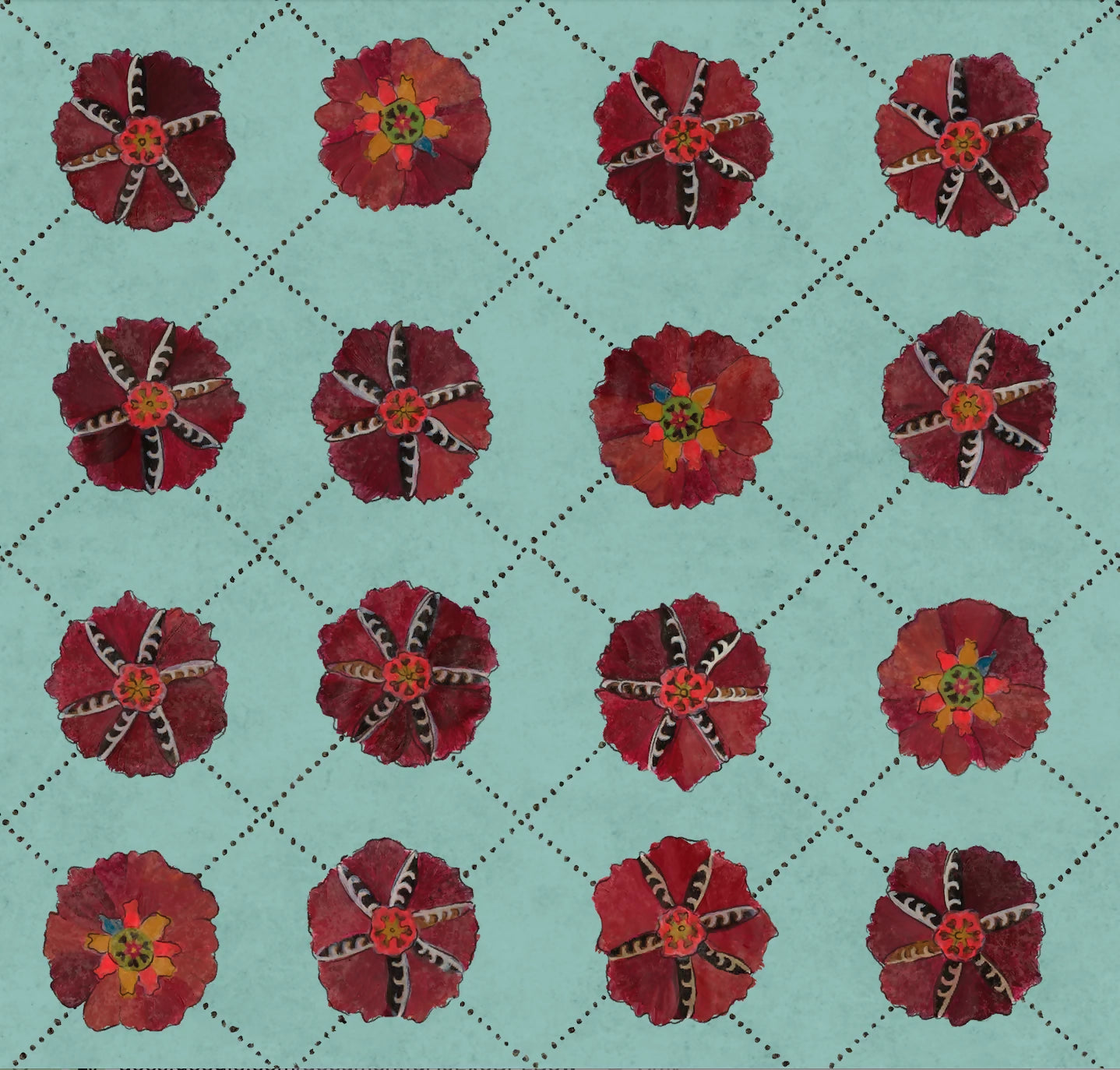 SUZANI wallpaper in use, showing the geometric pattern at the centre, available  to buy on the-salon.com. SALON curates the finest , unique, handmade pieces from the interior industry's best makers and brands. Shop luxury furniture, lighting, rugs, art, antiques and vintage pieces and accessories from SALON interior designed rooms.