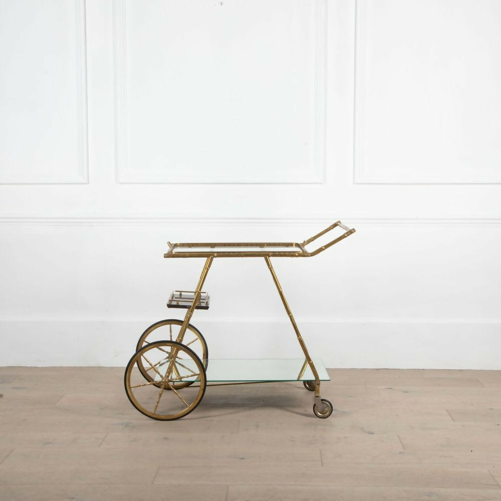 20TH CENTURY BRASS MIRROR DRINKS TROLLEY