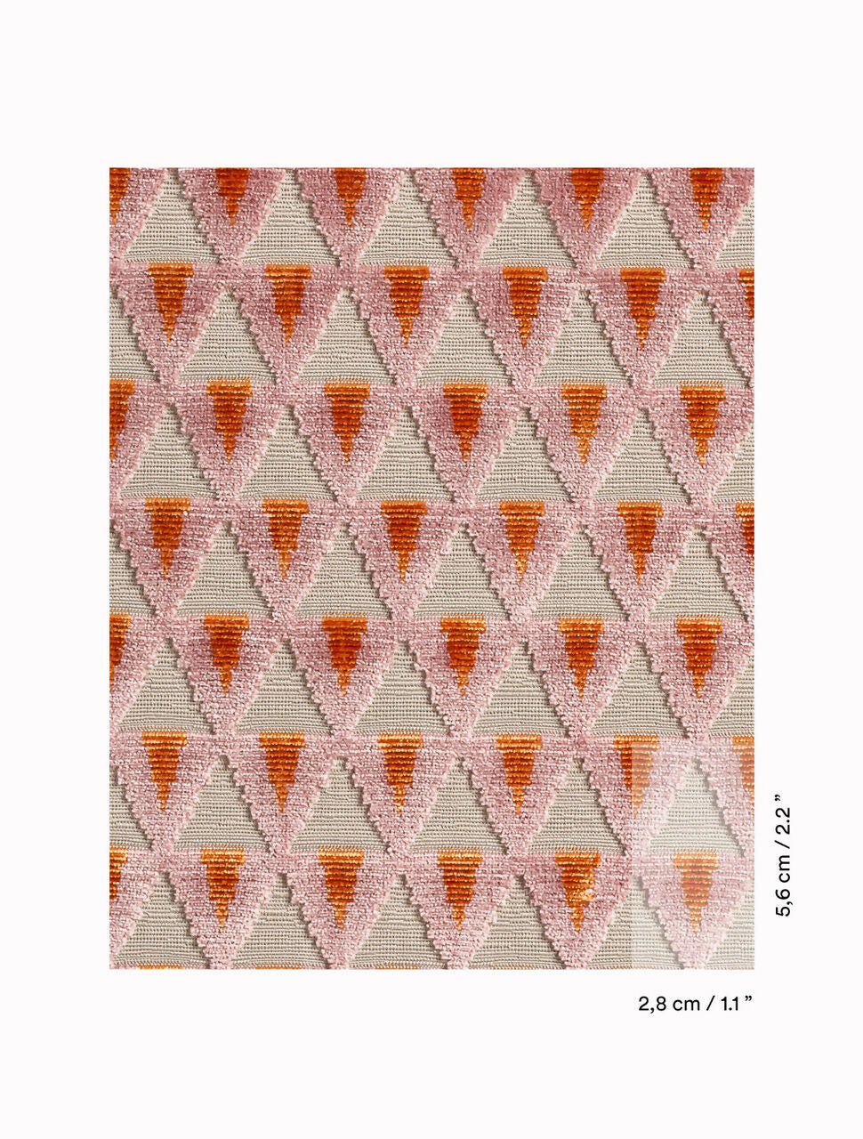 Close-up of a textured fabric with geometric pattern, containing measurements ,available  to buy on the-salon.com. SALON curates the finest , unique, handmade pieces from the interior industry's best makers and brands. Shop luxury furniture, lighting, rugs, art, antiques and vintage pieces and accessories from SALON interior designed rooms