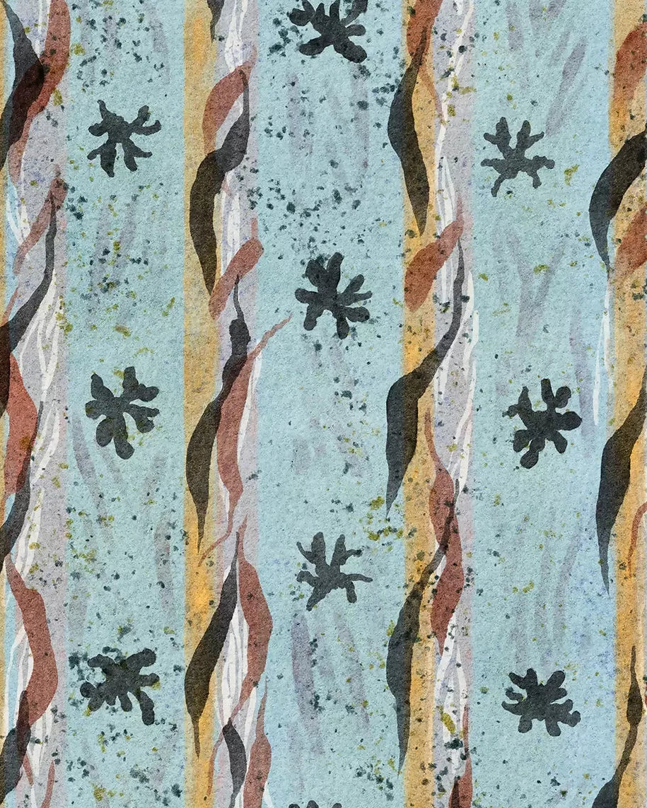 Wallpaper sample with abstract pattern on a light blue background