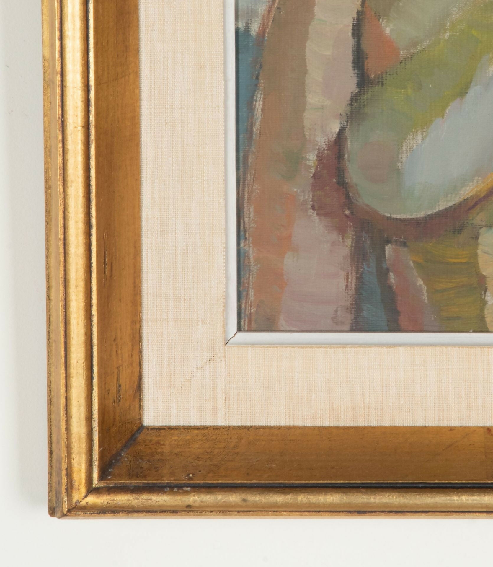 Framed abstract painting with a gold frame on a textured wall,  available  to buy on the-salon.com. SALON curates the finest , unique, handmade pieces from the interior industry's best makers and brands. Shop luxury furniture, lighting, rugs, art, antiques and vintage pieces and accessories from SALON interior designed rooms.