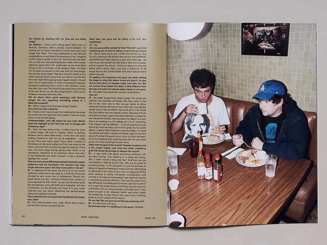 Open book, page to a transcript of an interview and the other side being an image of the people who were getting interviewed,  available  to buy on the-salon.com. SALON curates the finest , unique, handmade pieces from the interior industry's best makers and brands. Shop luxury furniture, lighting, rugs, art, antiques and vintage pieces and accessories from SALON interior designed rooms.