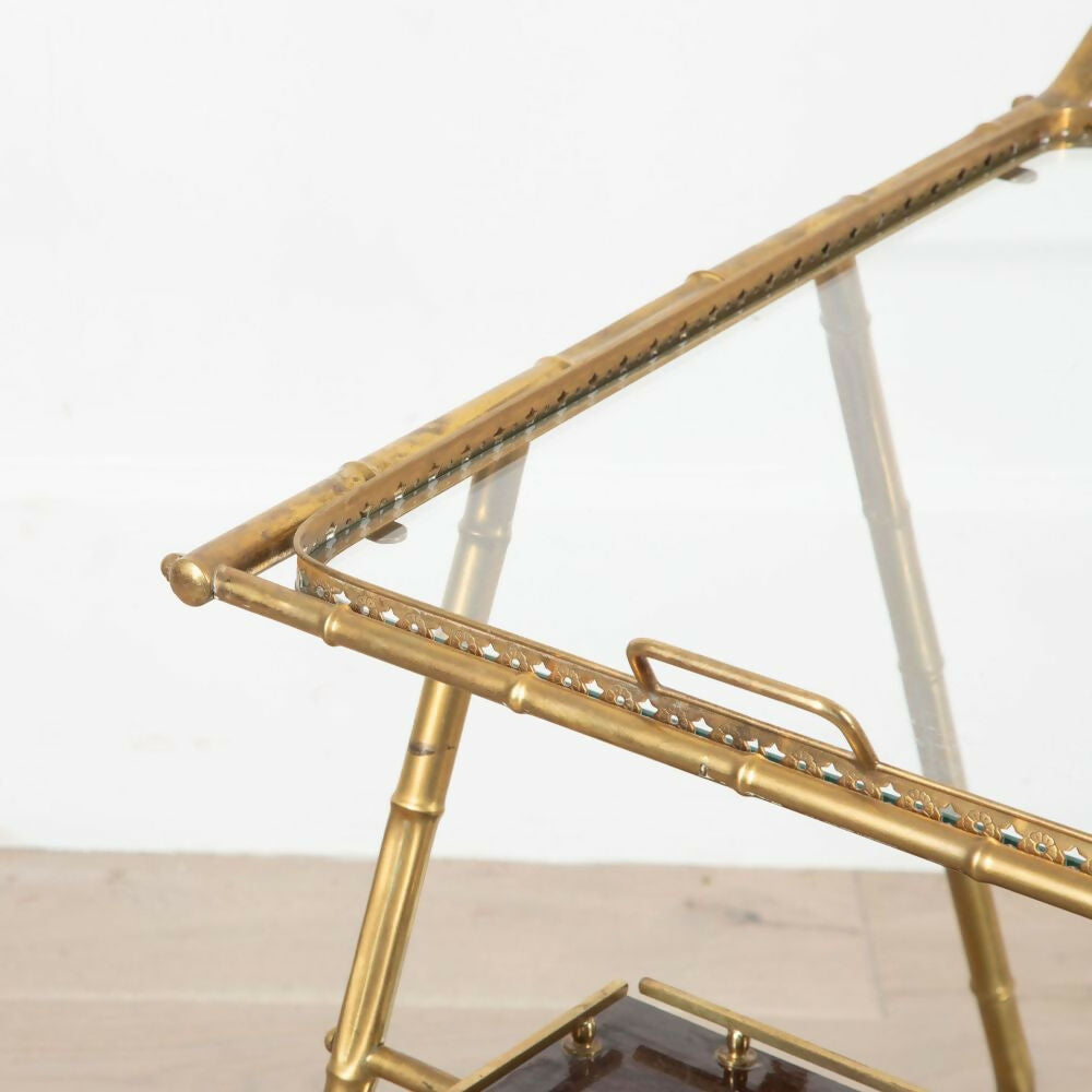 20TH CENTURY BRASS MIRROR DRINKS TROLLEY