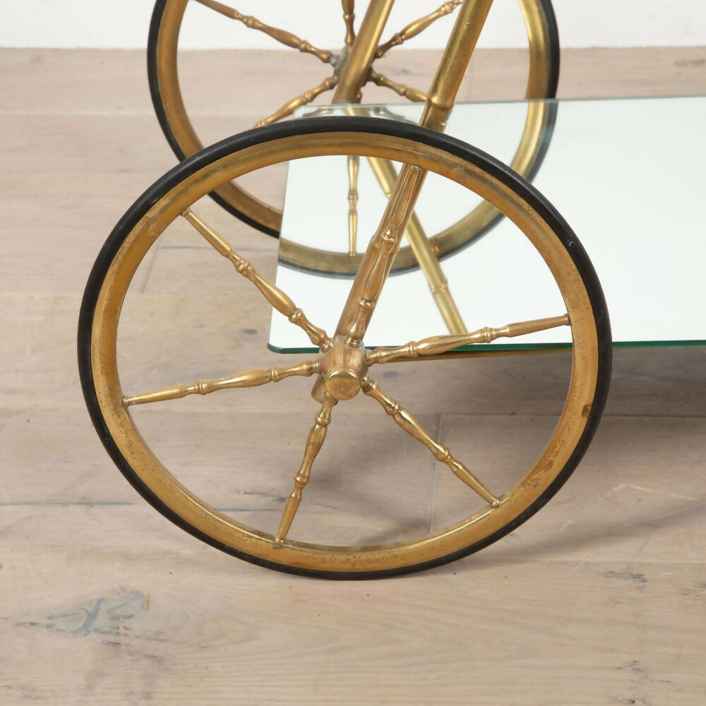 20TH CENTURY BRASS MIRROR DRINKS TROLLEY