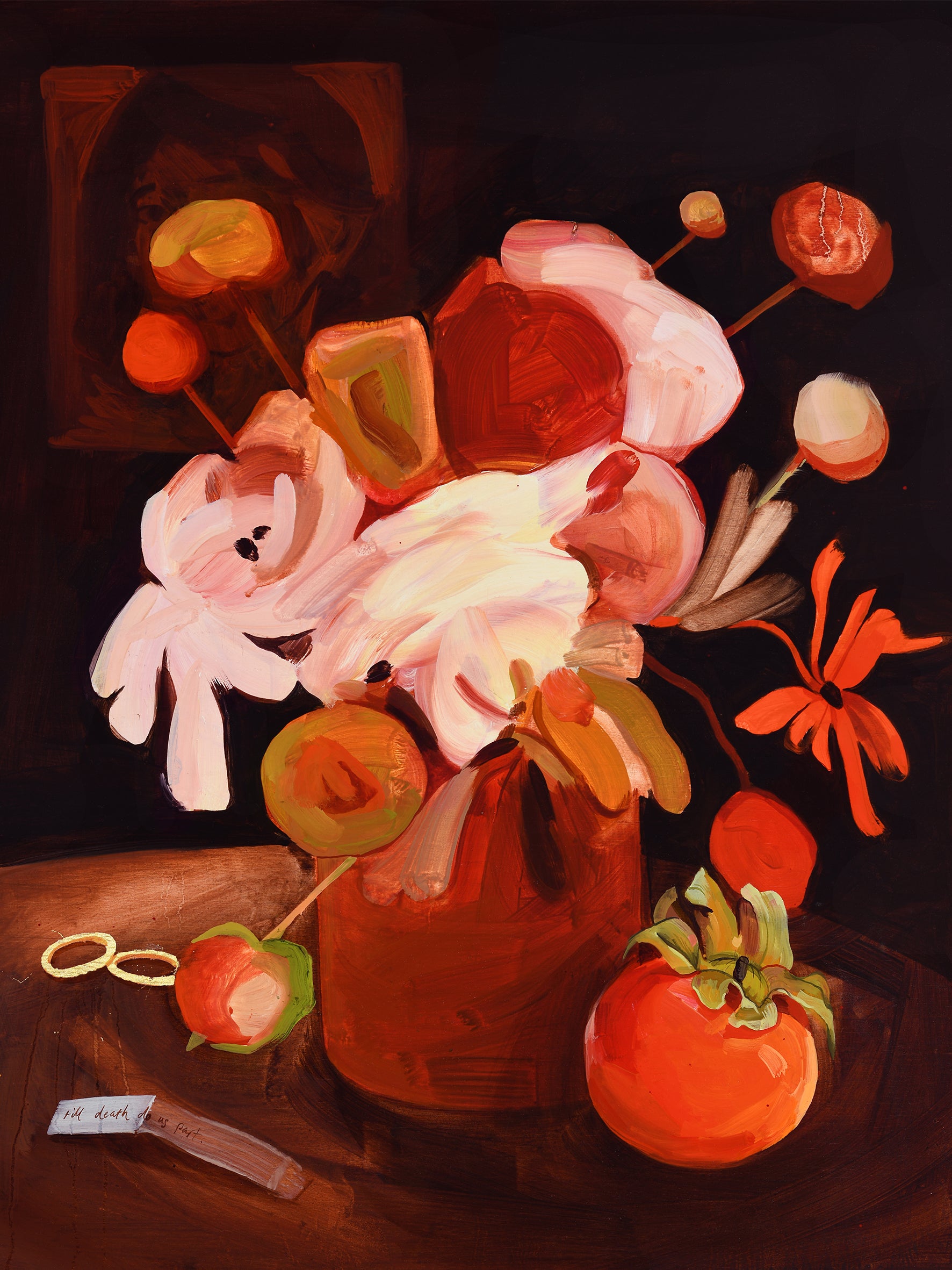 Still life painting with flowers and fruits on a dark background,  available  to buy on the-salon.com. SALON curates the finest , unique, handmade pieces from the interior industry's best makers and brands. Shop luxury furniture, lighting, rugs, art, antiques and vintage pieces and accessories from SALON interior designed rooms.