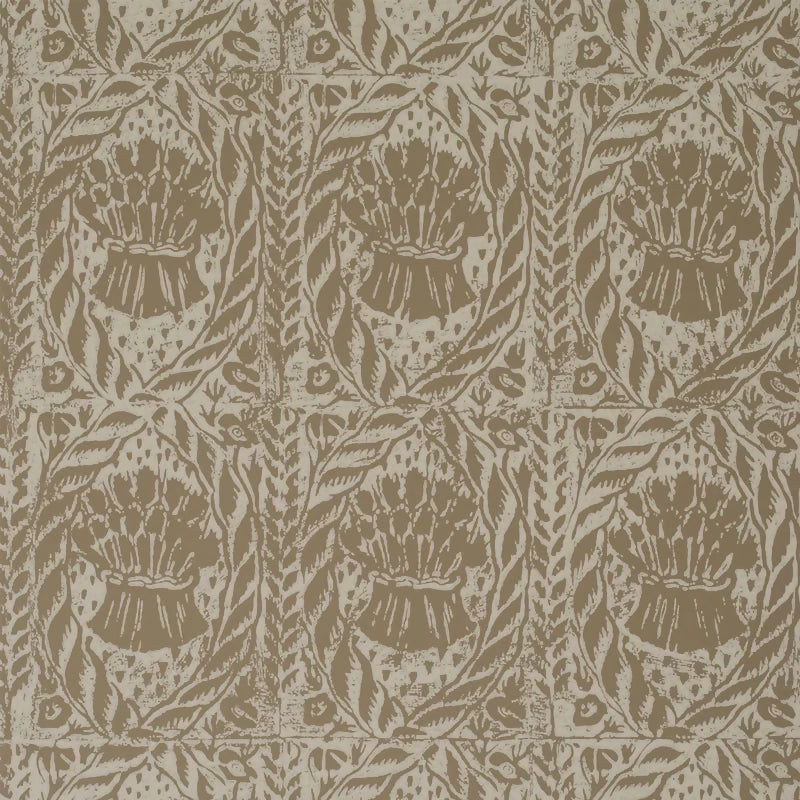 A section of wallpaper with a smoky quartz color featuring a floral and geometric pattern design,  available  to buy on the-salon.com. SALON curates the finest , unique, handmade pieces from the interior industry's best makers and brands. Shop luxury furniture, lighting, rugs, art, antiques and vintage pieces and accessories from SALON interior designed rooms.