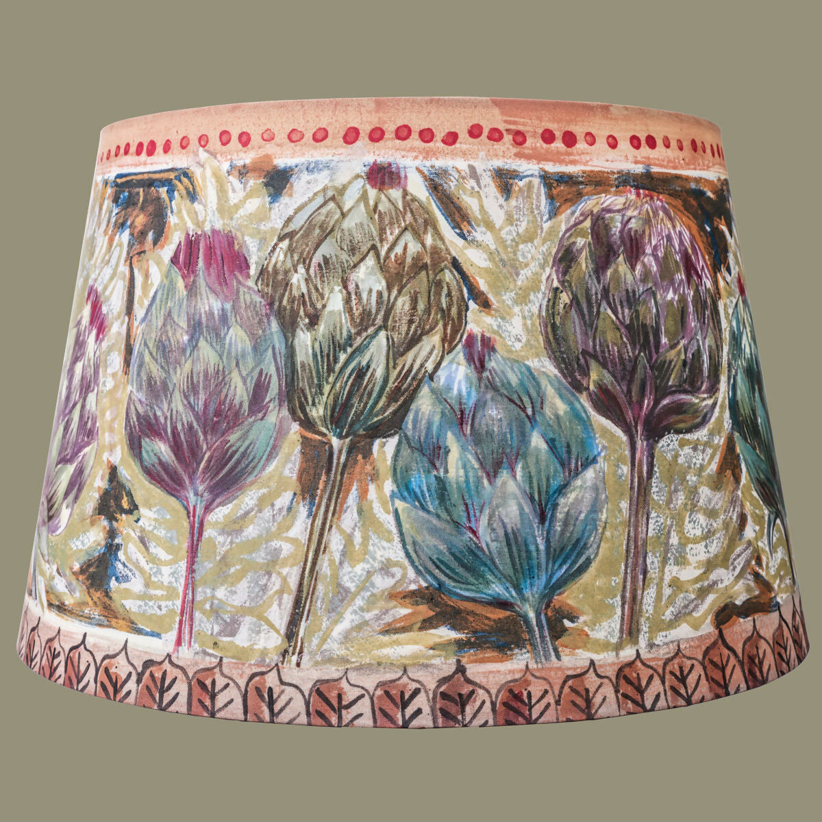 Decorative lampshade with floral design on a beige background,  available  to buy on the-salon.com. SALON curates the finest , unique, handmade pieces from the interior industry's best makers and brands. Shop luxury furniture, lighting, rugs, art, antiques and vintage pieces and accessories from SALON interior designed rooms.
