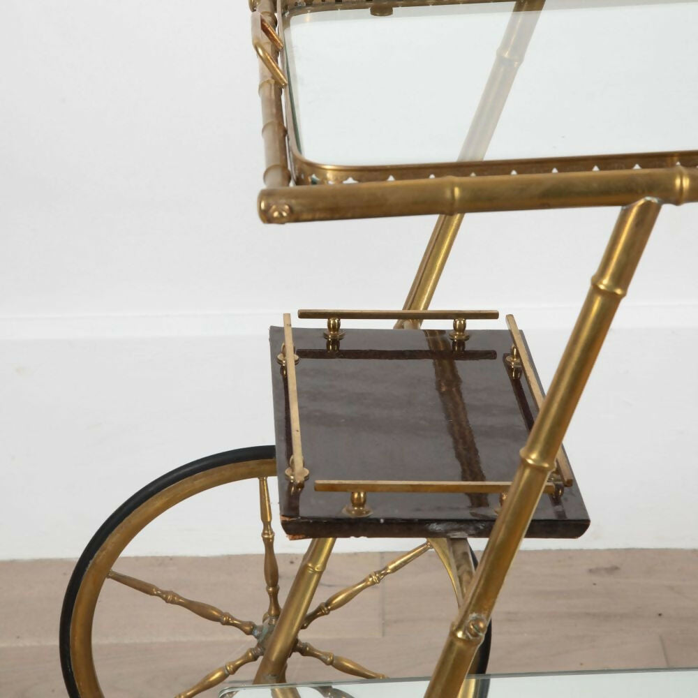 20TH CENTURY BRASS MIRROR DRINKS TROLLEY