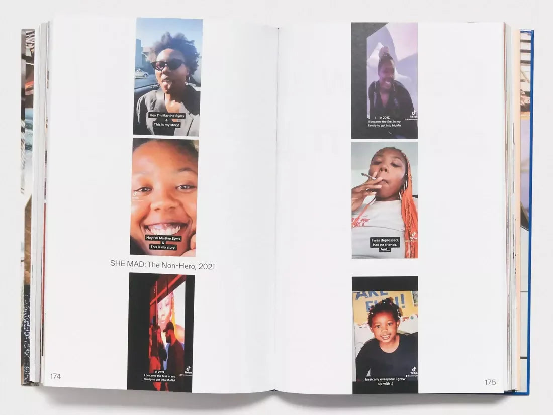An image of an open book, the page contains 6 screenshots of a woman with the subtext of ' hey I'm Martine Syms and this is my story!, with other screenshots,  available  to buy on the-salon.com. SALON curates the finest , unique, handmade pieces from the interior industry's best makers and brands. Shop luxury furniture, lighting, rugs, art, antiques and vintage pieces and accessories from SALON interior designed rooms.
