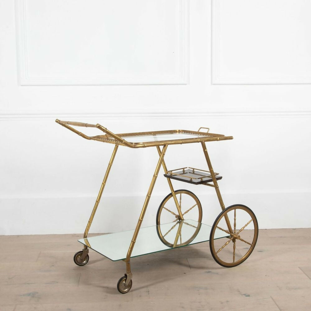 20TH CENTURY BRASS MIRROR DRINKS TROLLEY