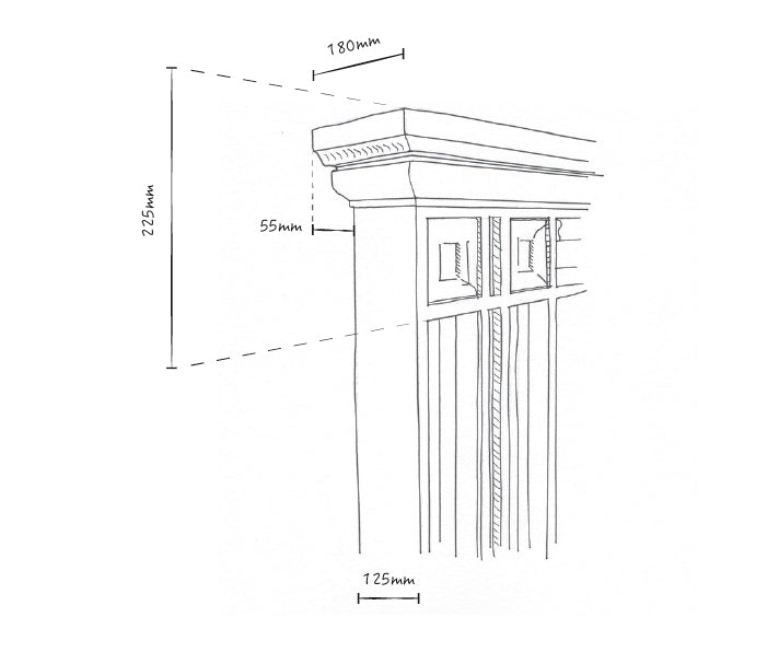 An image of the measurements of the fireplace,  available  to buy on the-salon.com. SALON curates the finest , unique, handmade pieces from the interior industry's best makers and brands. Shop luxury furniture, lighting, rugs, art, antiques and vintage pieces and accessories from SALON interior designed rooms.