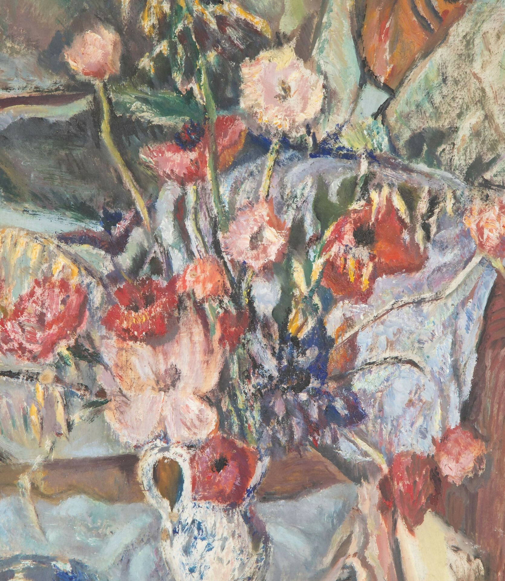 Artistic depiction of flowers in a vase with a textured background,  available  to buy on the-salon.com. SALON curates the finest , unique, handmade pieces from the interior industry's best makers and brands. Shop luxury furniture, lighting, rugs, art, antiques and vintage pieces and accessories from SALON interior designed rooms.