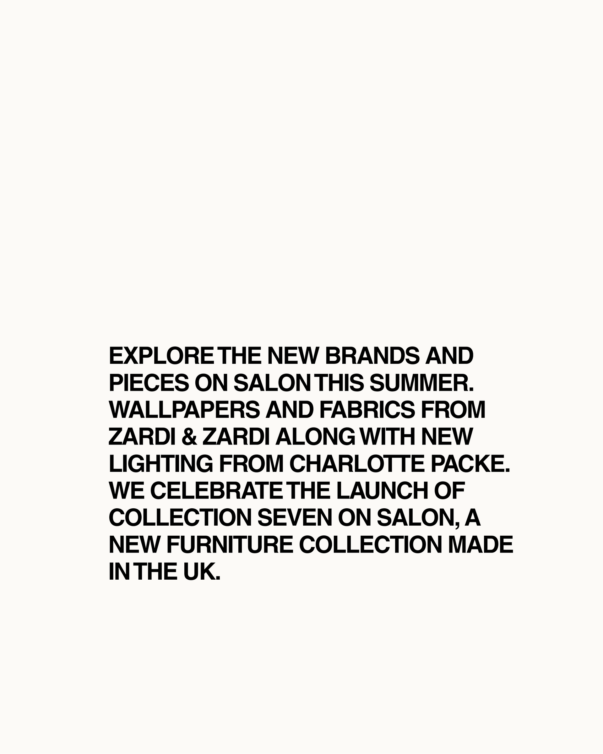 Black text on a white background with promotional message about new brands and collections.