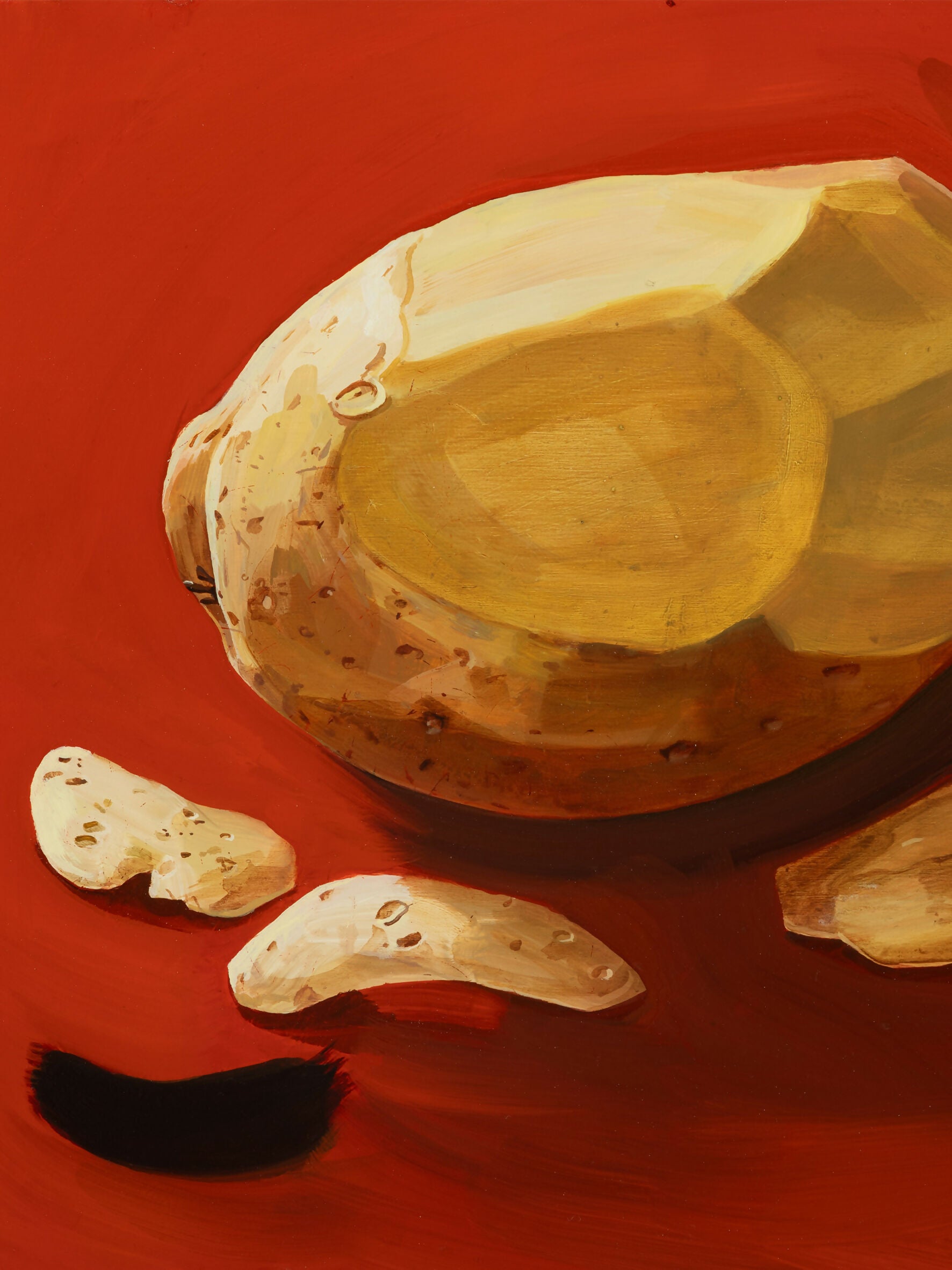 Potato and slices on a red background, painting,  available  to buy on the-salon.com. SALON curates the finest , unique, handmade pieces from the interior industry's best makers and brands. Shop luxury furniture, lighting, rugs, art, antiques and vintage pieces and accessories from SALON interior designed rooms.