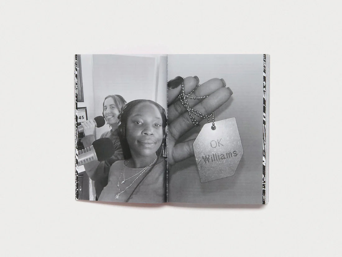 A black and white photograph featuring two individuals, with the text 'OK Williams' visible, available  to buy on the-salon.com. SALON curates the finest , unique, handmade pieces from the interior industry's best makers and brands. Shop luxury furniture, lighting, rugs, art, antiques and vintage pieces and accessories from SALON interior designed rooms.