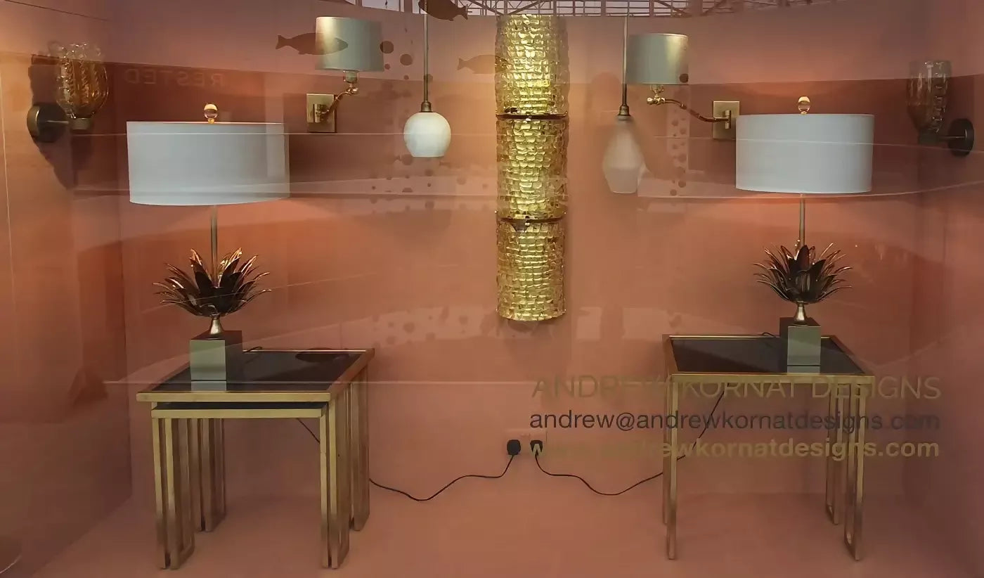 MURANO ART GLASS HALF CYLINDER SCONCES IN GOLD LEAF AND GOLD PLATED BY ANDREW KORNAT