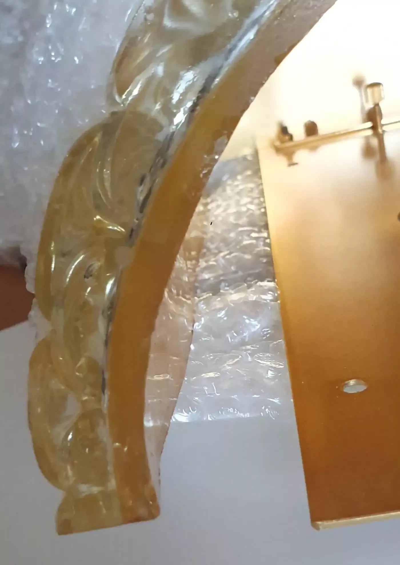 MURANO ART GLASS HALF CYLINDER SCONCES IN GOLD LEAF AND GOLD PLATED BY ANDREW KORNAT