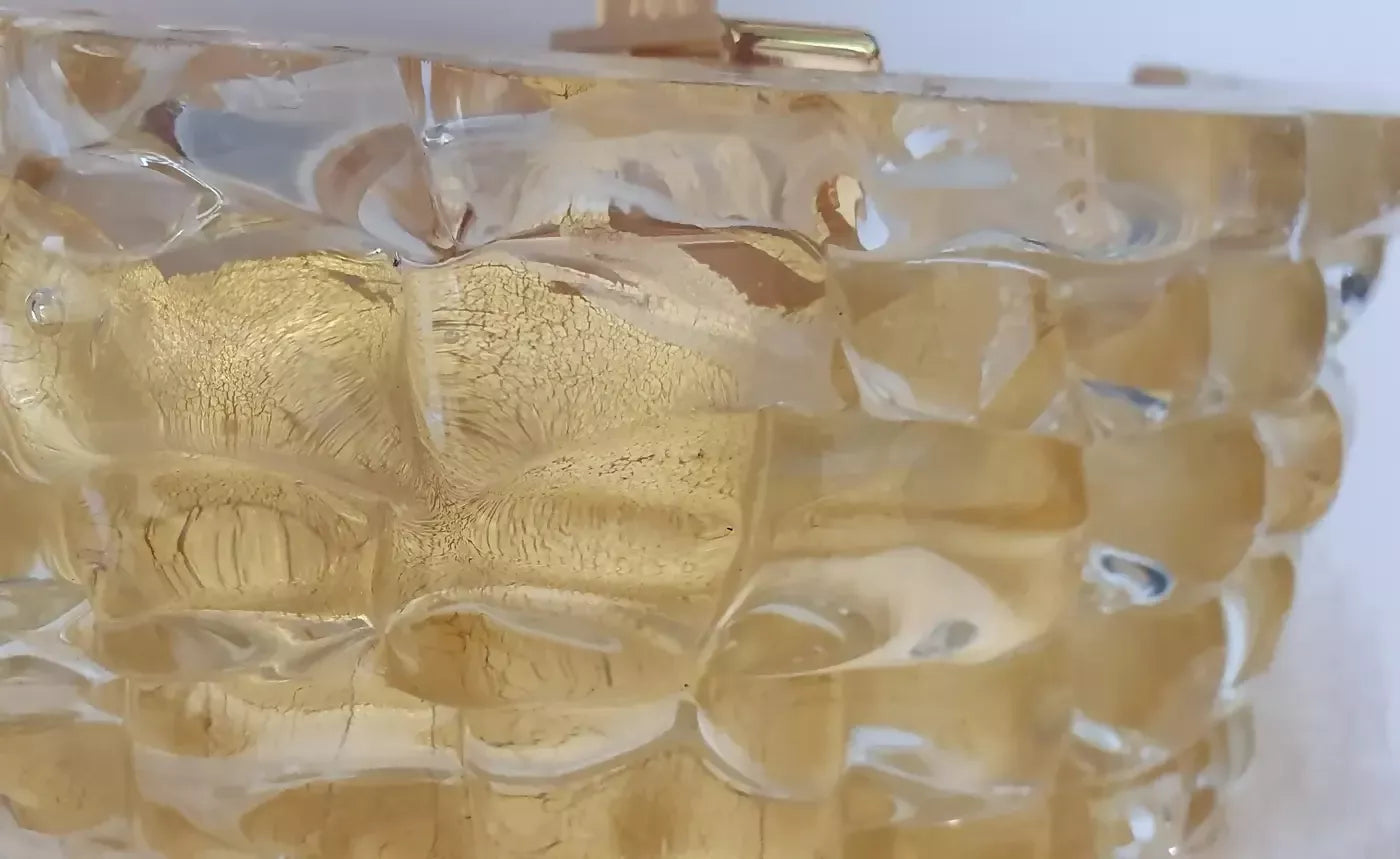 MURANO ART GLASS HALF CYLINDER SCONCES IN GOLD LEAF AND GOLD PLATED BY ANDREW KORNAT