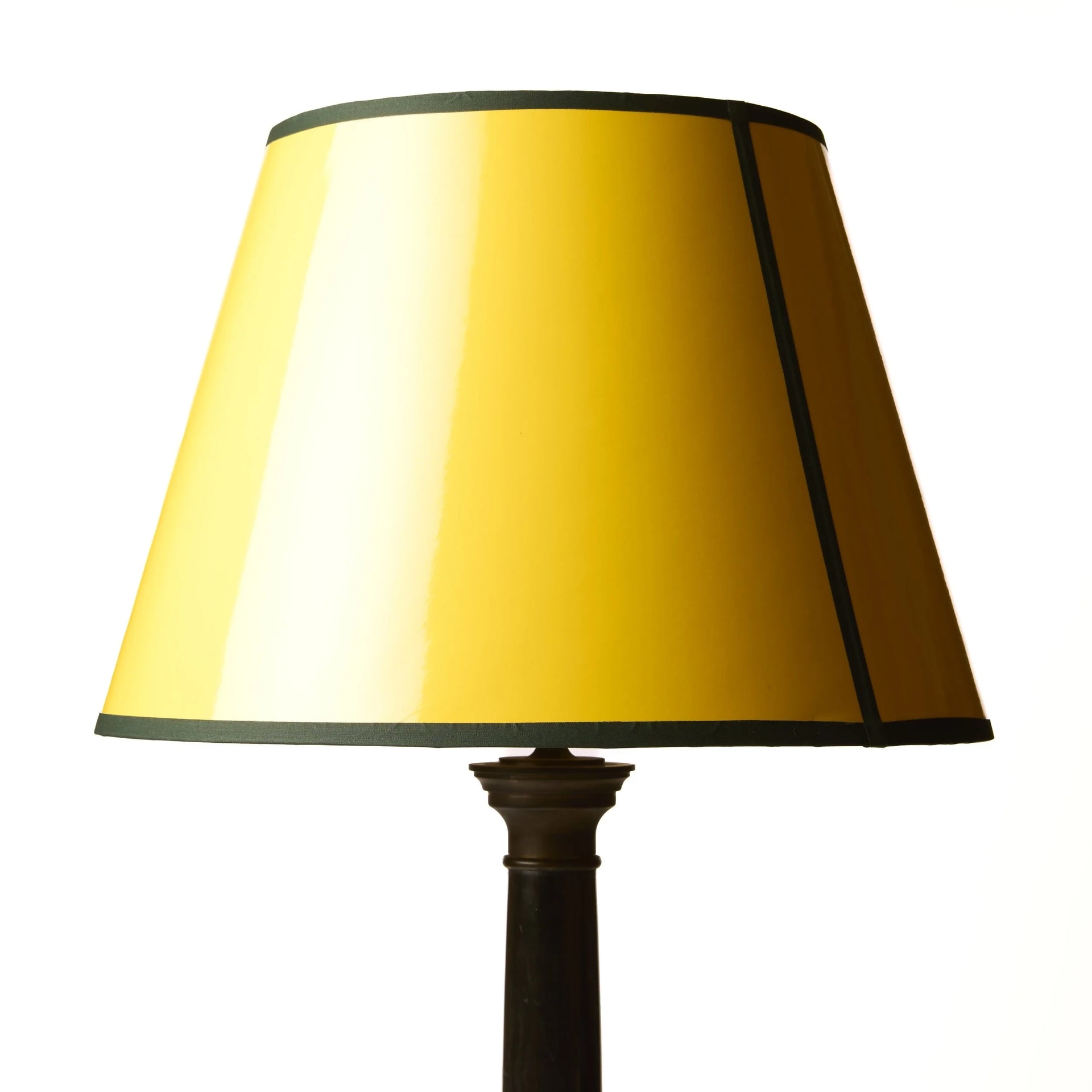 YELLOW GLOSS LAMPSHADE WITH GREEN TAPE BY THE CL COLLECTION