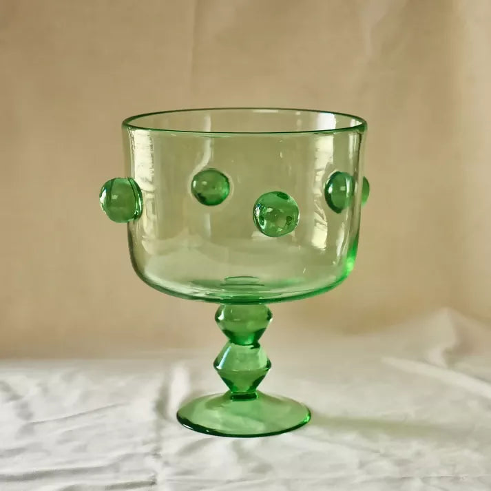 Green Glass trifle vase, available  to buy on the-salon.com. SALON curates the finest , unique, handmade pieces from the interior industry's best makers and brands. Shop luxury furniture, lighting, rugs, art, antiques and vintage pieces and accessories from SALON interior designed rooms.