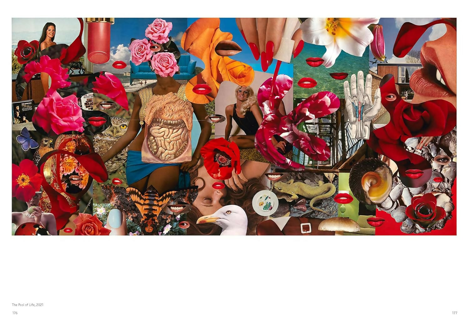 Colorful collage with various elements including flowers, hands, and abstract shapes,  available  to buy on the-salon.com. SALON curates the finest , unique, handmade pieces from the interior industry's best makers and brands. Shop luxury furniture, lighting, rugs, art, antiques and vintage pieces and accessories from SALON interior designed rooms.