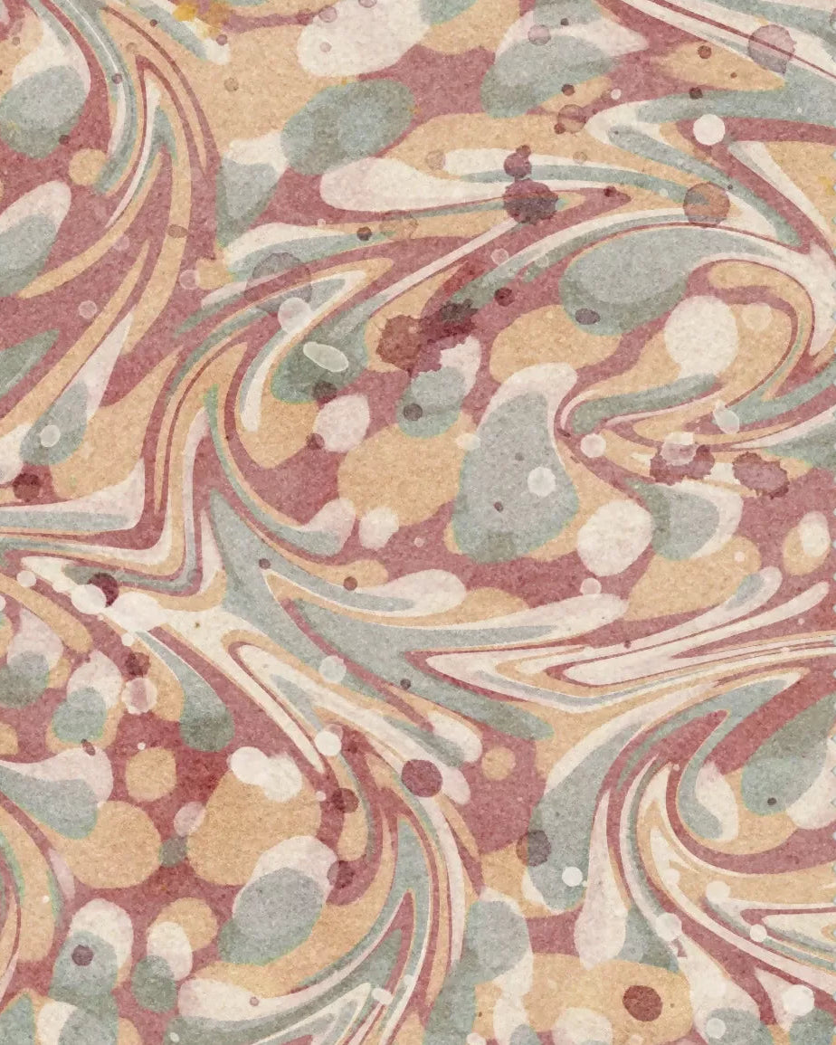 Wallpaper swatch with a swirling pattern in earthy tones
